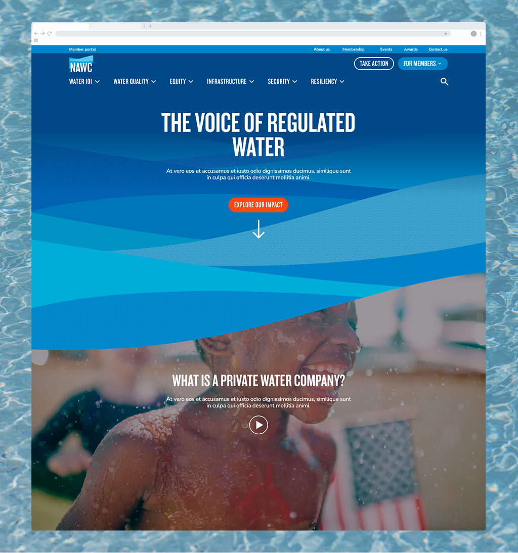 Mockup of the hero section of the NAWC redesigned homepage.