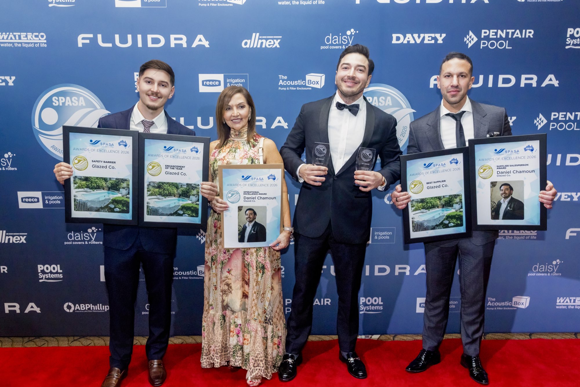 The Glazed Co. team holding their five 2026 SPASA NSW Awards of Excellence.