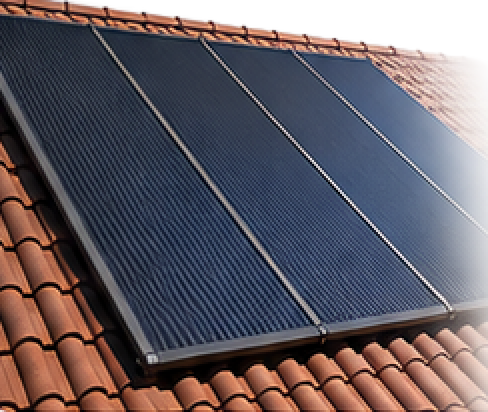 Solar pool heating panels on a tile roof