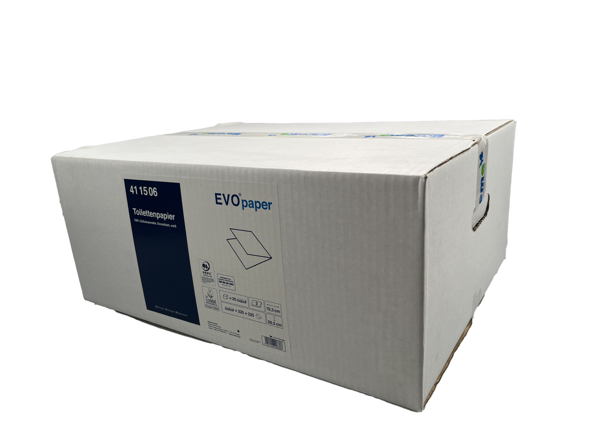 EVOpaper Toilettenpapier, Einzelblatt, weiß, 2-lg, 20,5 x 10,4 cm, 40 x 225 Blatt