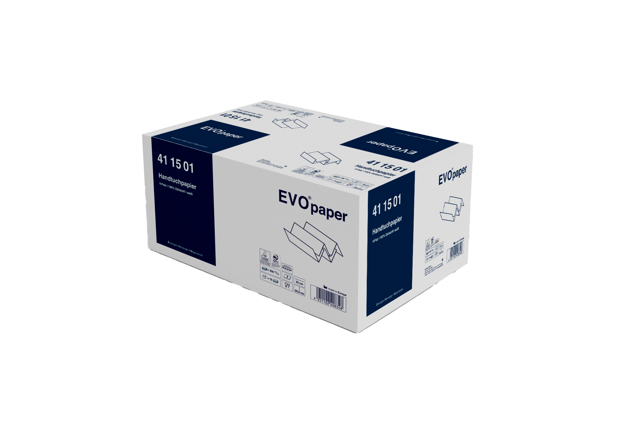 EVOpaper Handtuchpapier, weiß, 2-lg., 20,5 x 25 cm, V-Falz, 3000 Blatt