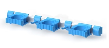 EVOtools Geräteleiste, 50 cm, blau, HACCP, mit 3 Haltern und 2 Haken