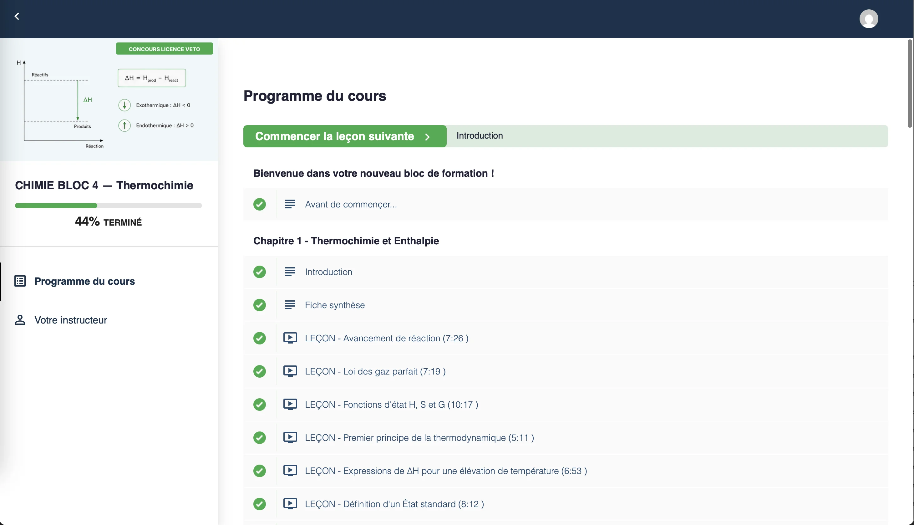 apercu plateforme de formation (plan du cours)