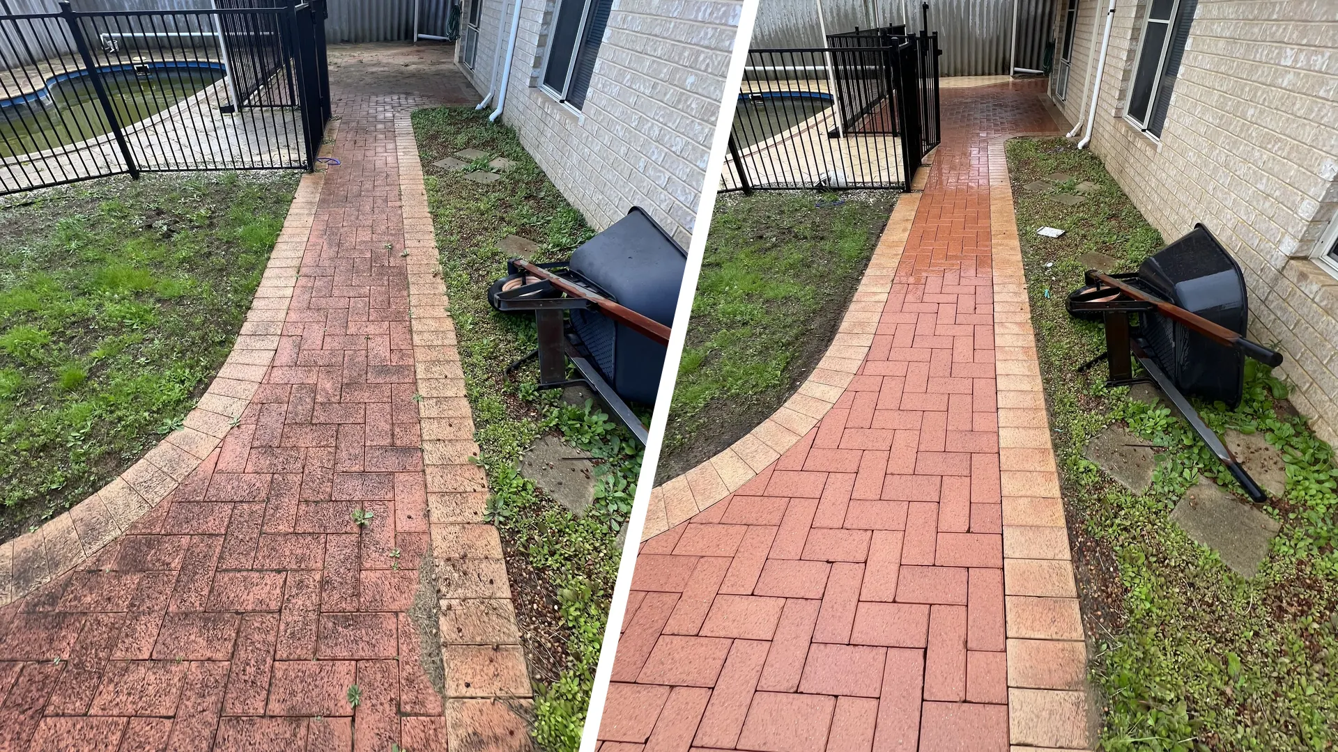 Brick pavers before and after pressure cleaning in Beeliar, Perth