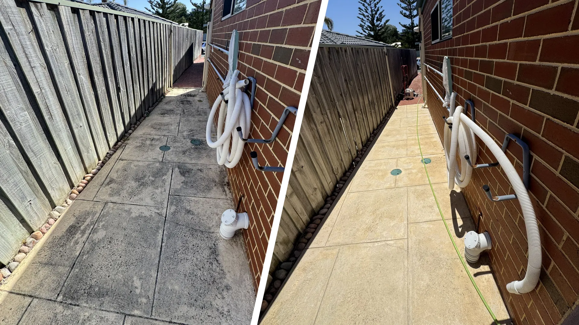 Liquid limestone before and after cleaning in Hillarys, Perth
