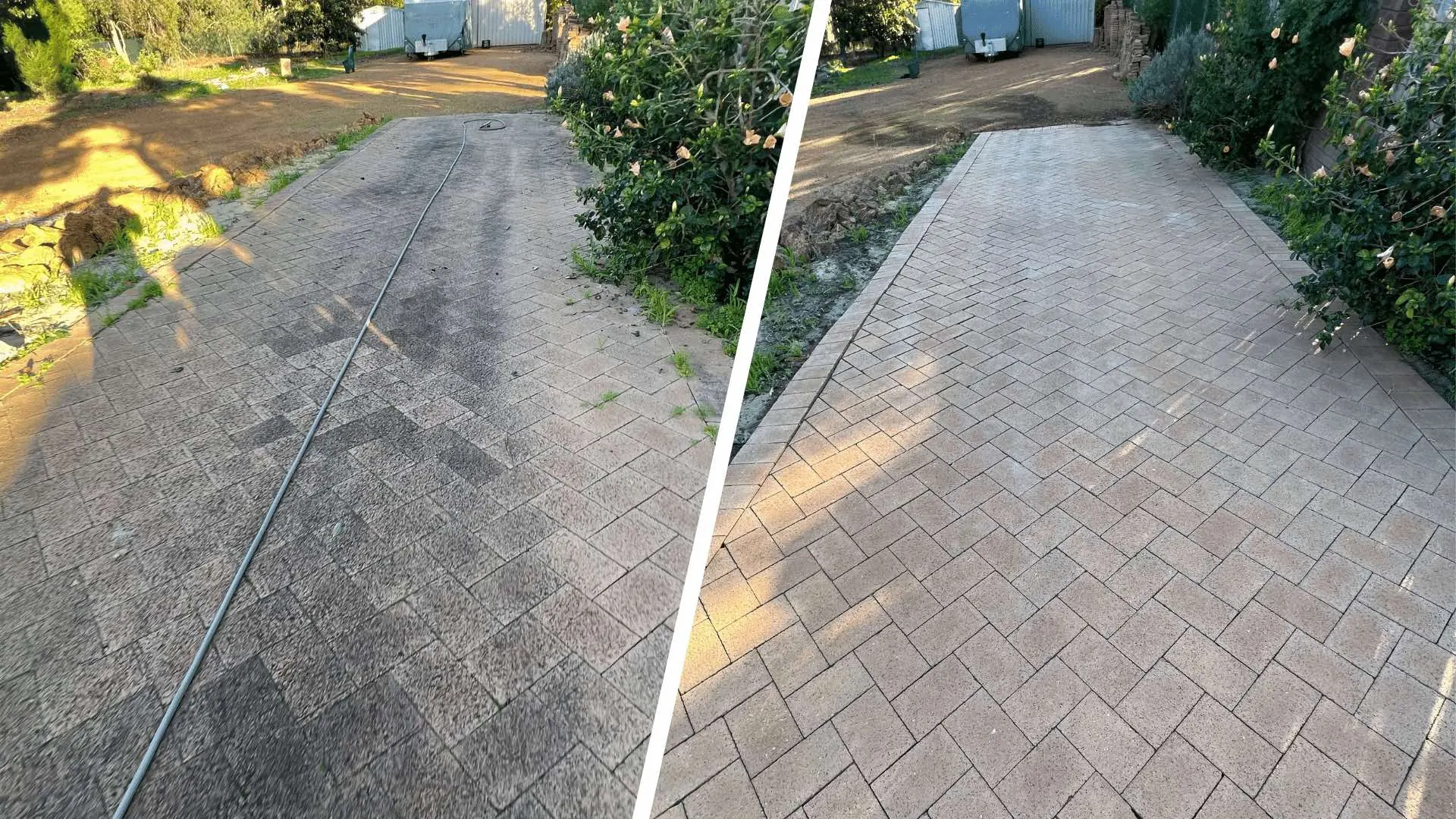 Pavers before and after pressure cleaning in Perth