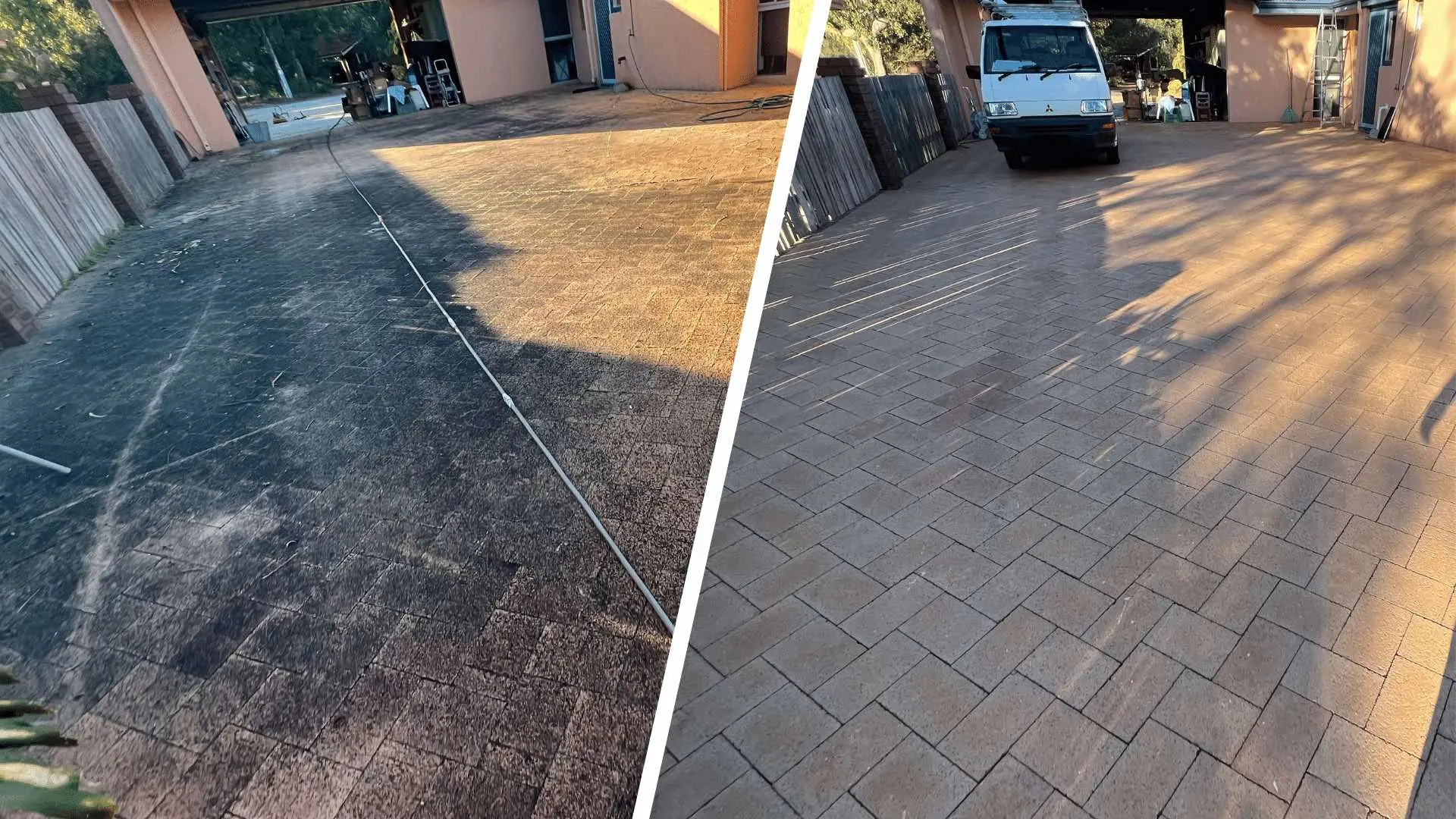Pavers before and after pressure cleaning in Perth