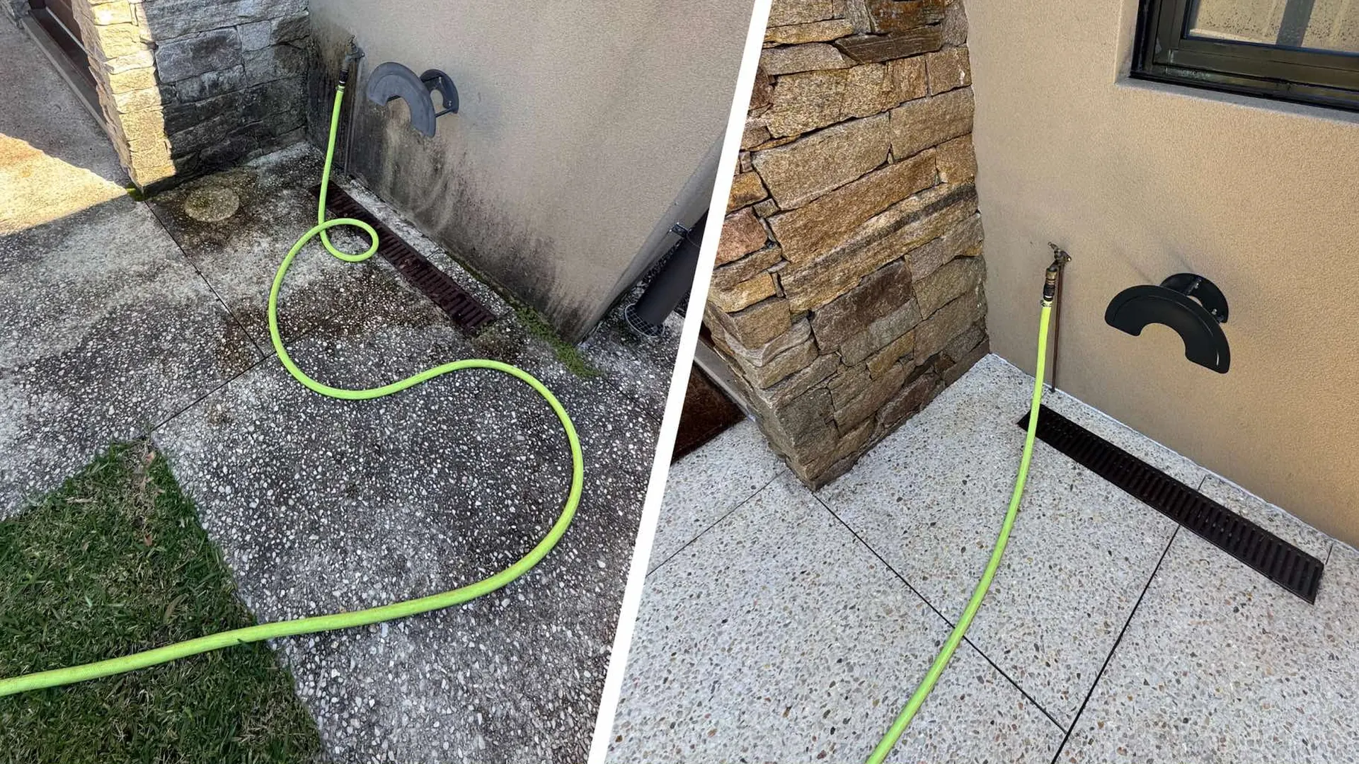 Rendered wall before and after soft washing in Claremont, Perth