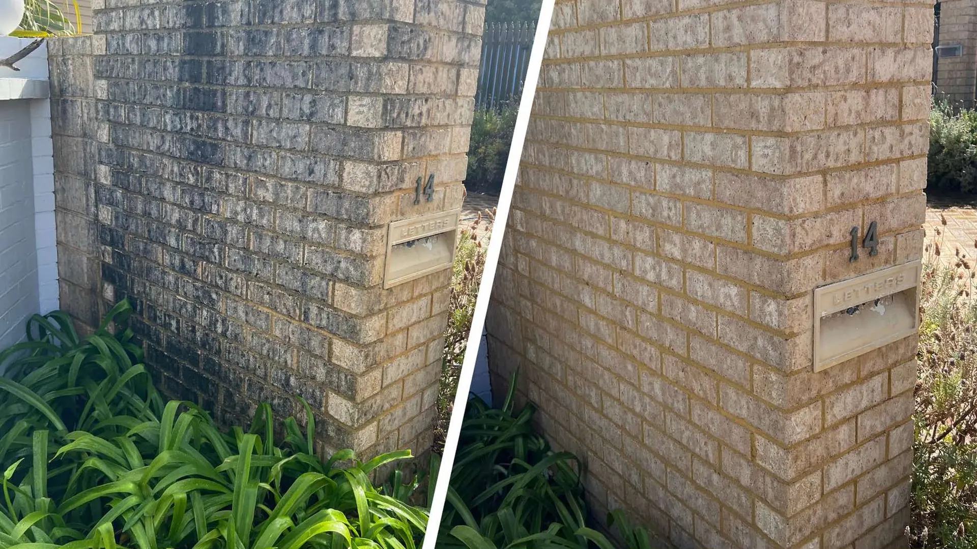 Brick wall before and after cleaning in Cottesloe, Perth