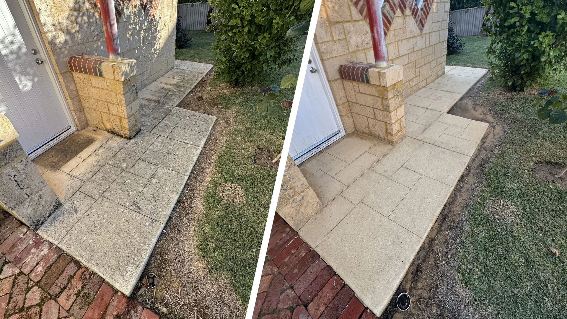Liquid limestone before and after cleaning in Trigg, Perth