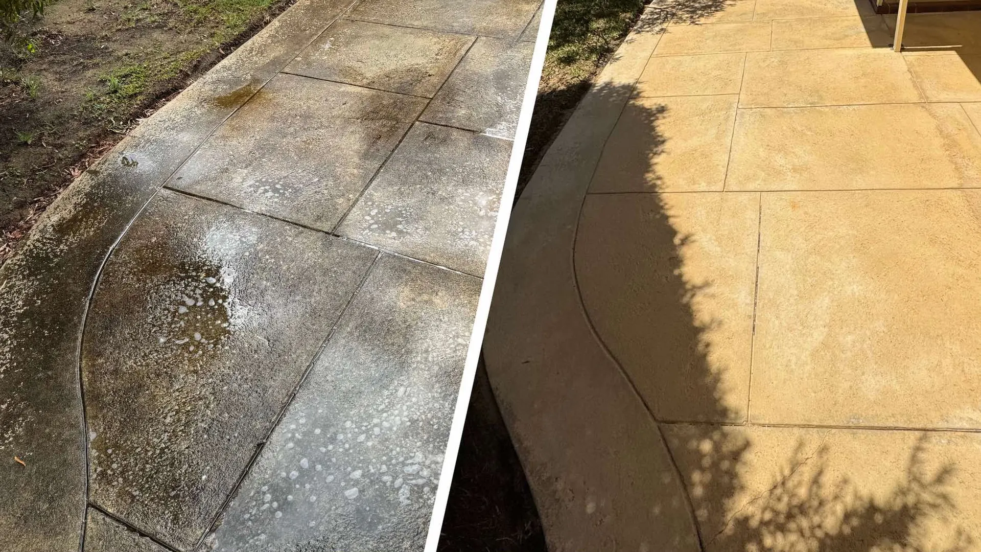 Liquid limestone before and after soft washing in Perth