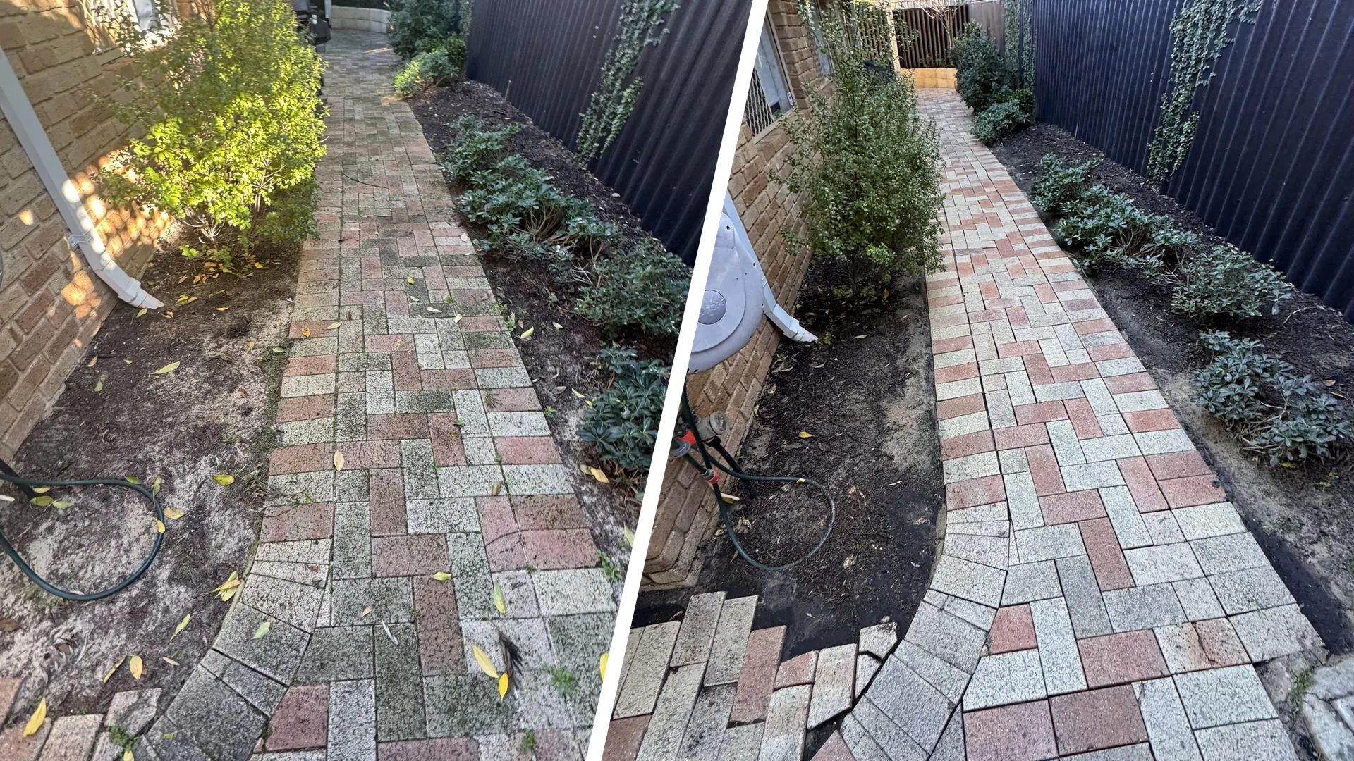 Pavers before and after pressure cleaning in Floreat, Perth