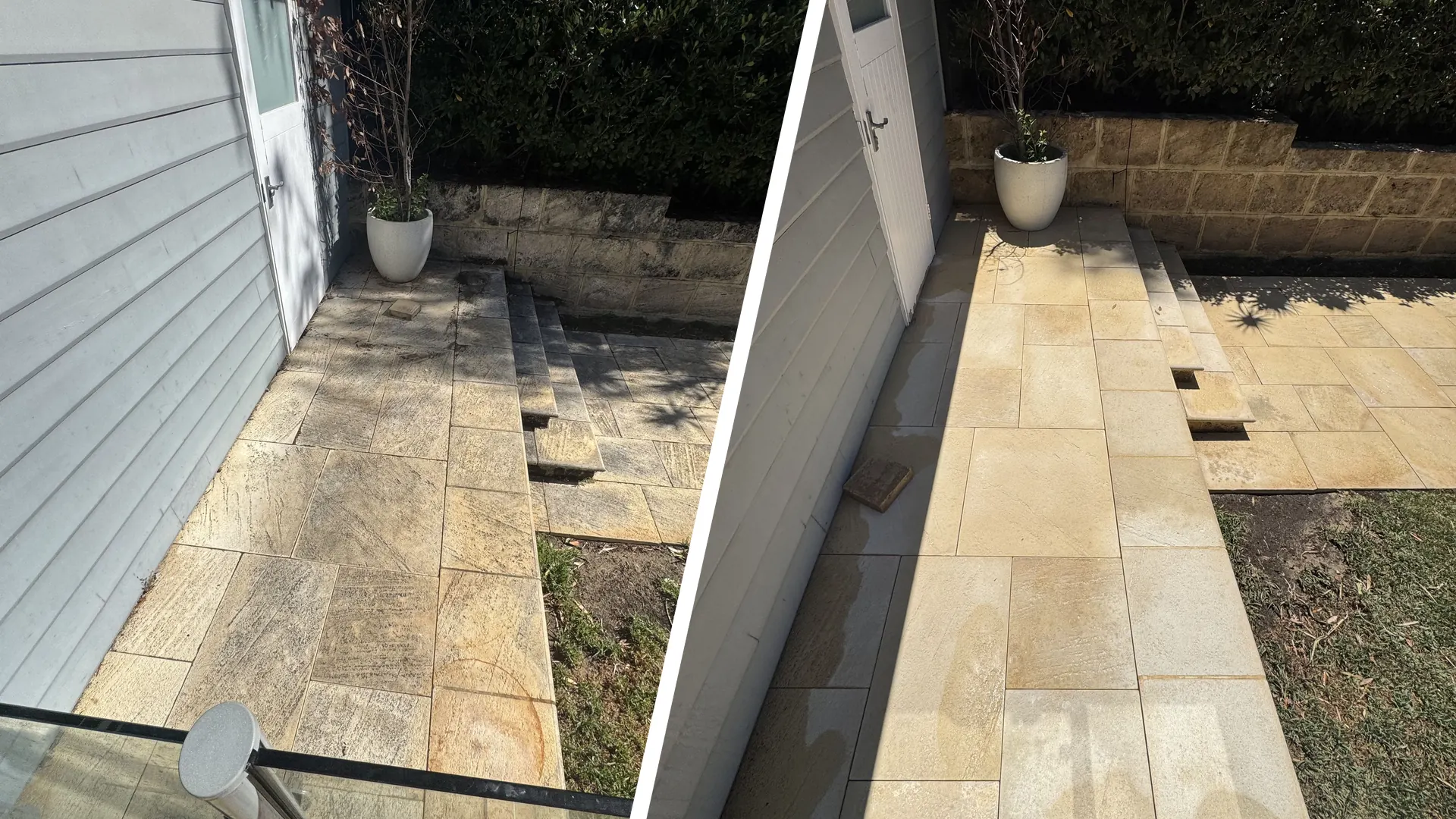 Limestone pavers before and after pressure cleaning in Nedlands, Perth