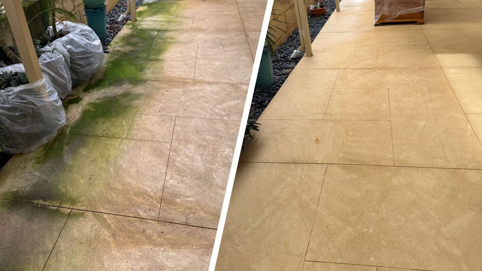 Liquid limestone before and after cleaning in Craigie, Perth