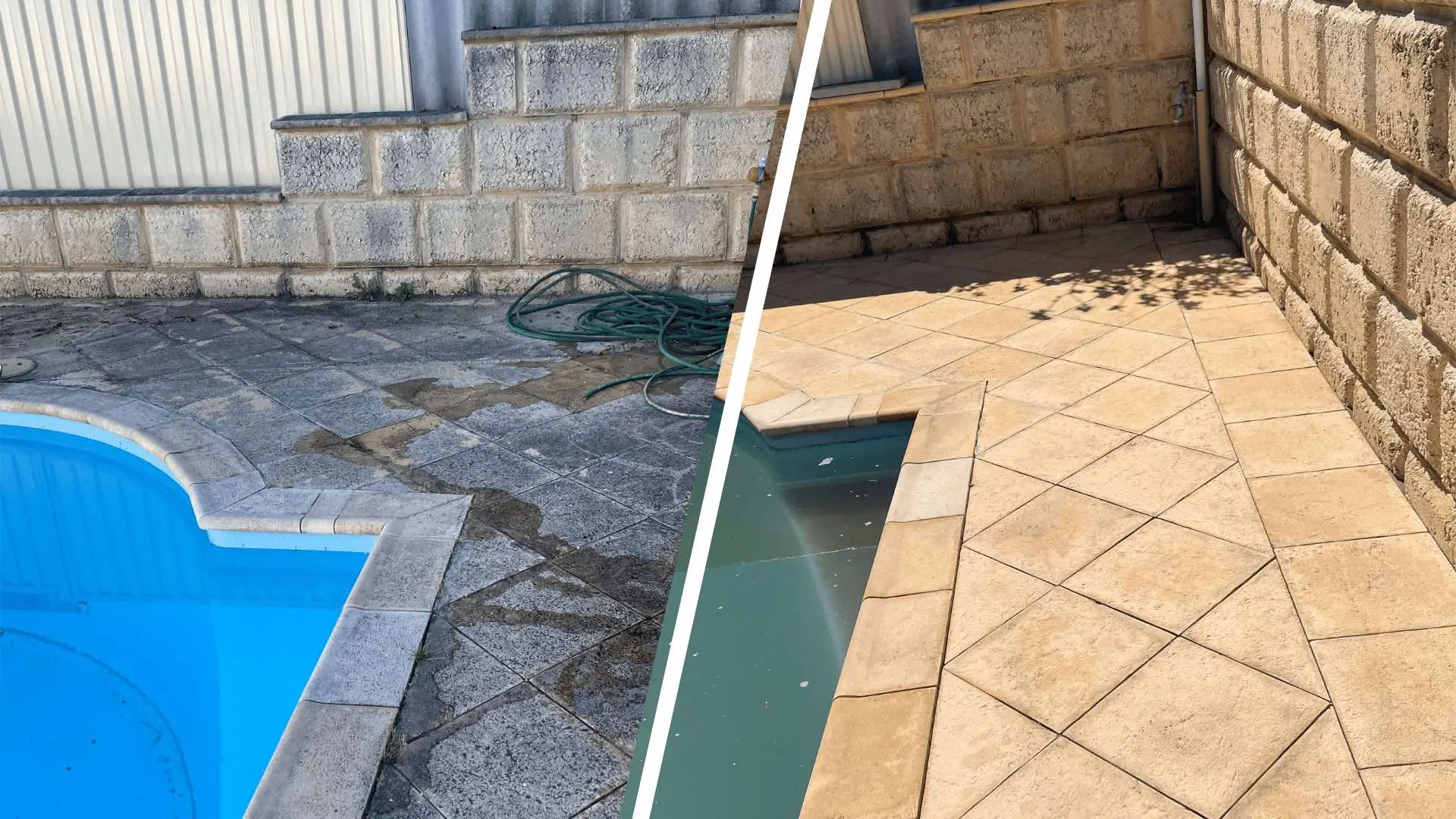 Limestone pavers before and after pressure cleaning in Perth