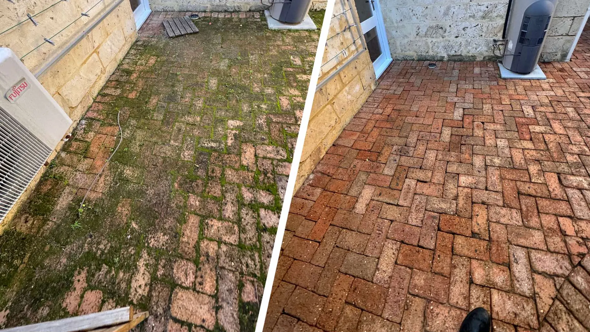 Pavers before and after pressure cleaning in Cottesloe, Perth