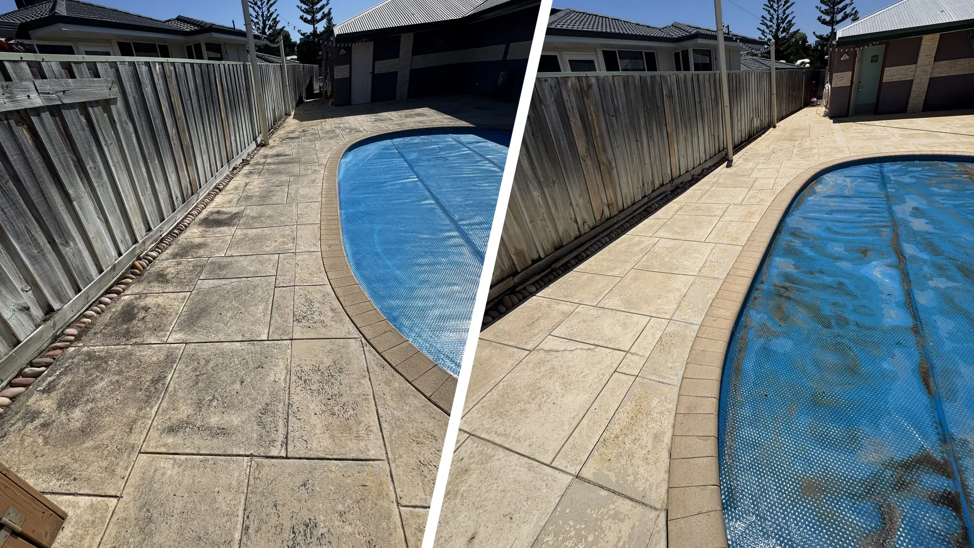 Liquid limestone before and after cleaning in Hillarys, Perth