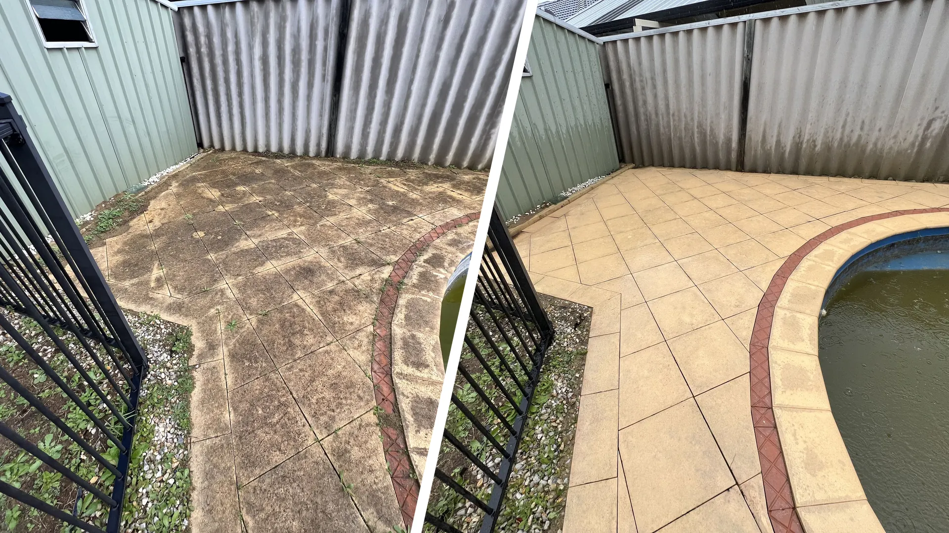 Limestone pavers before and after pressure cleaning in Beeliar, Perth