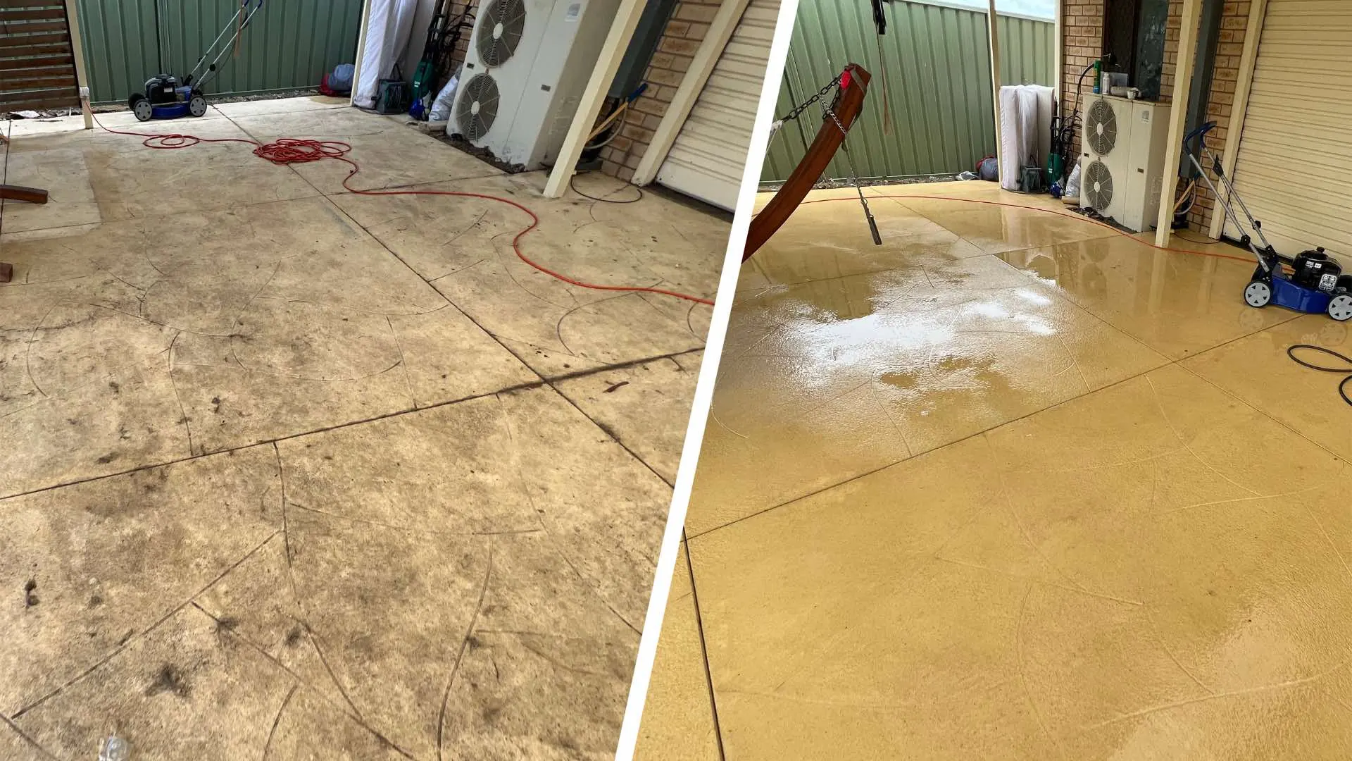 Concrete before and after pressure cleaning in Perth