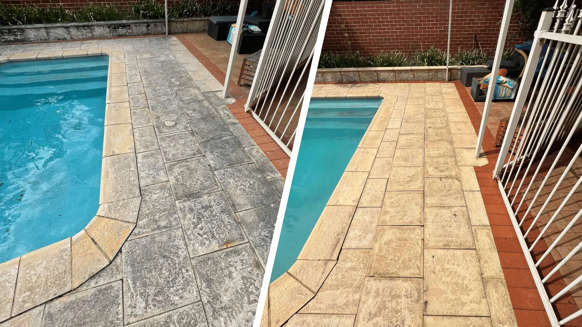 Limestone pavers before and after pressure cleaning in Perth
