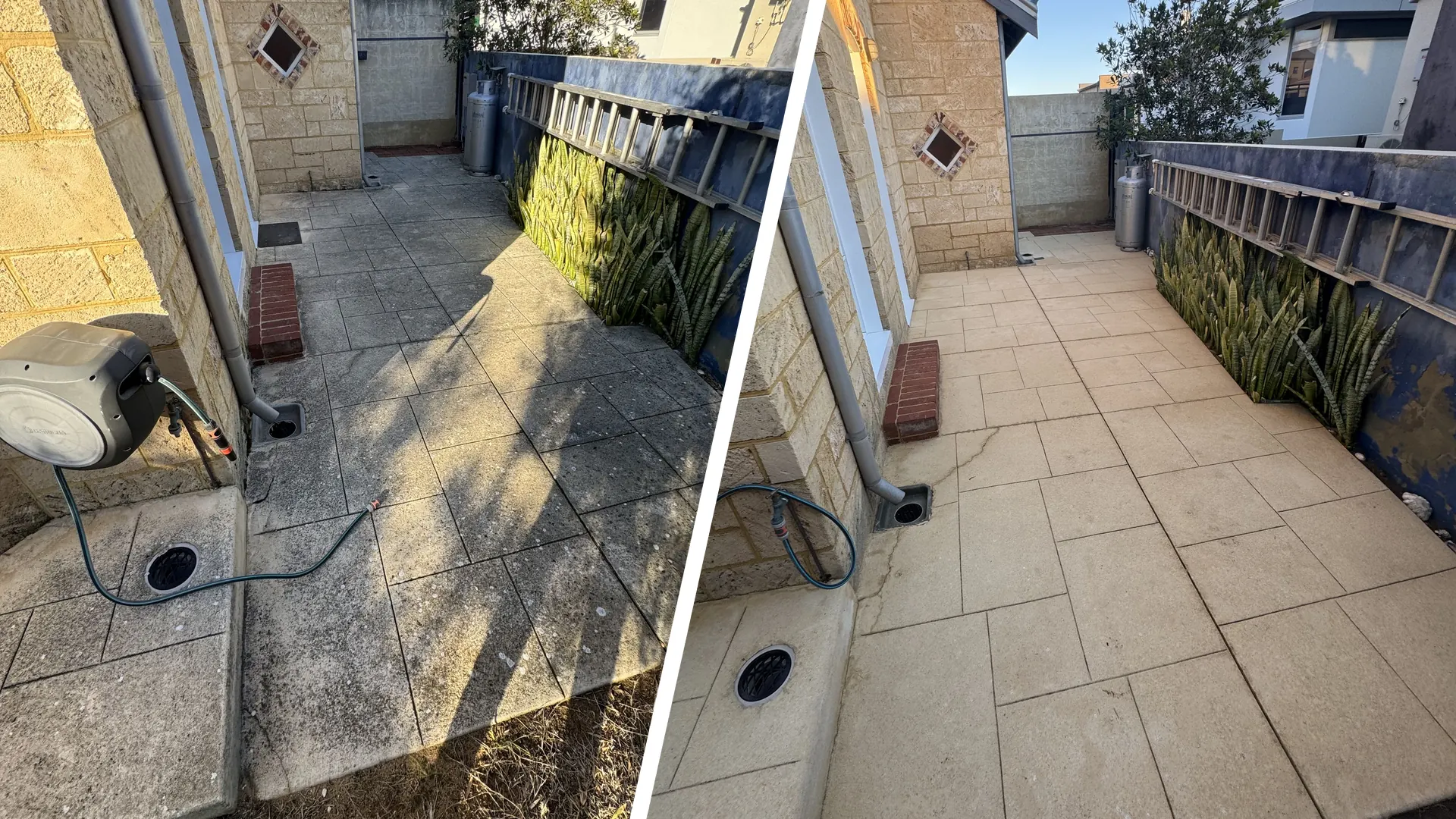 Liquid limestone before and after cleaning in Trigg, Perth