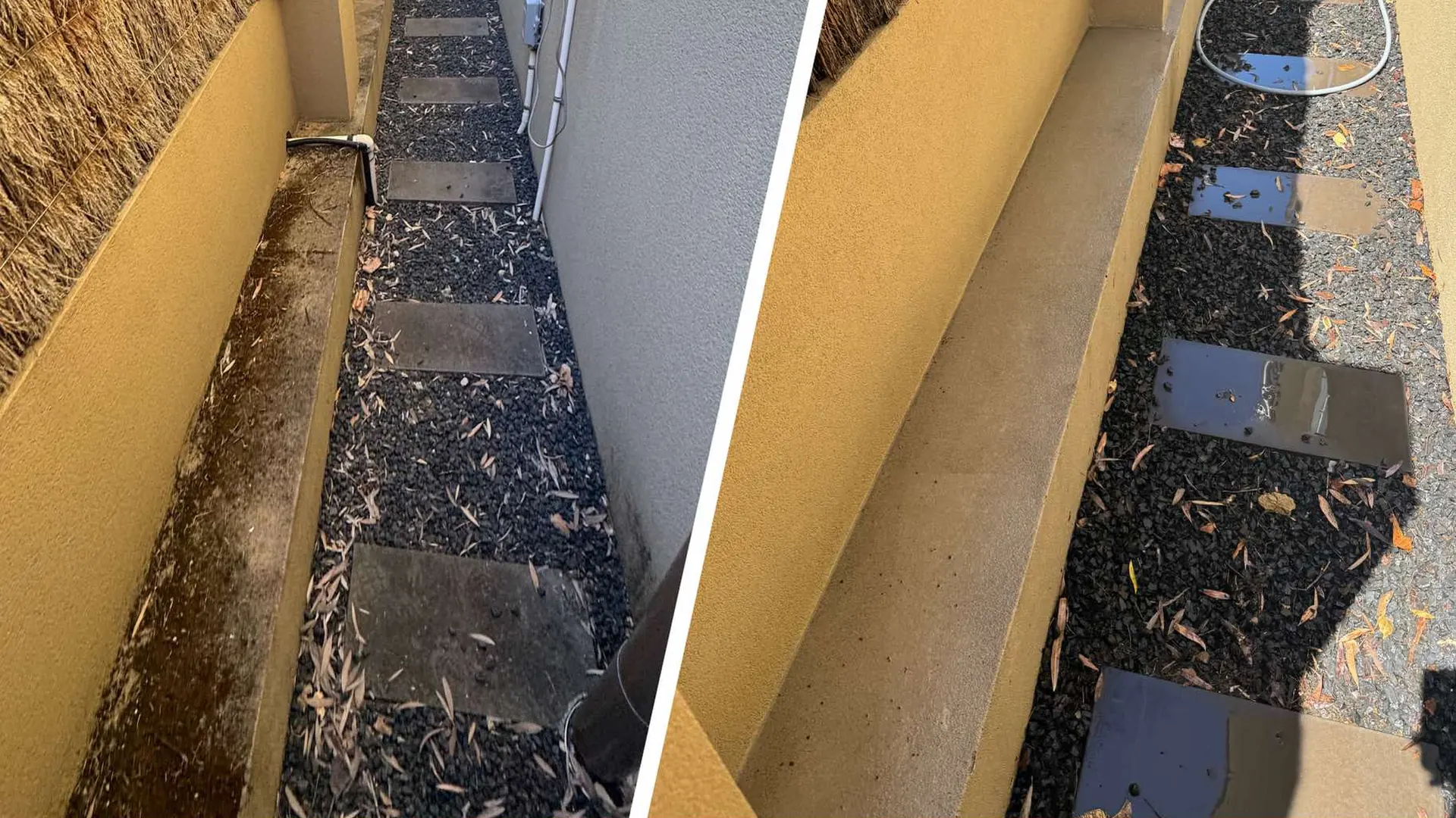 Rendered wall before and after soft washing in Claremont, Perth