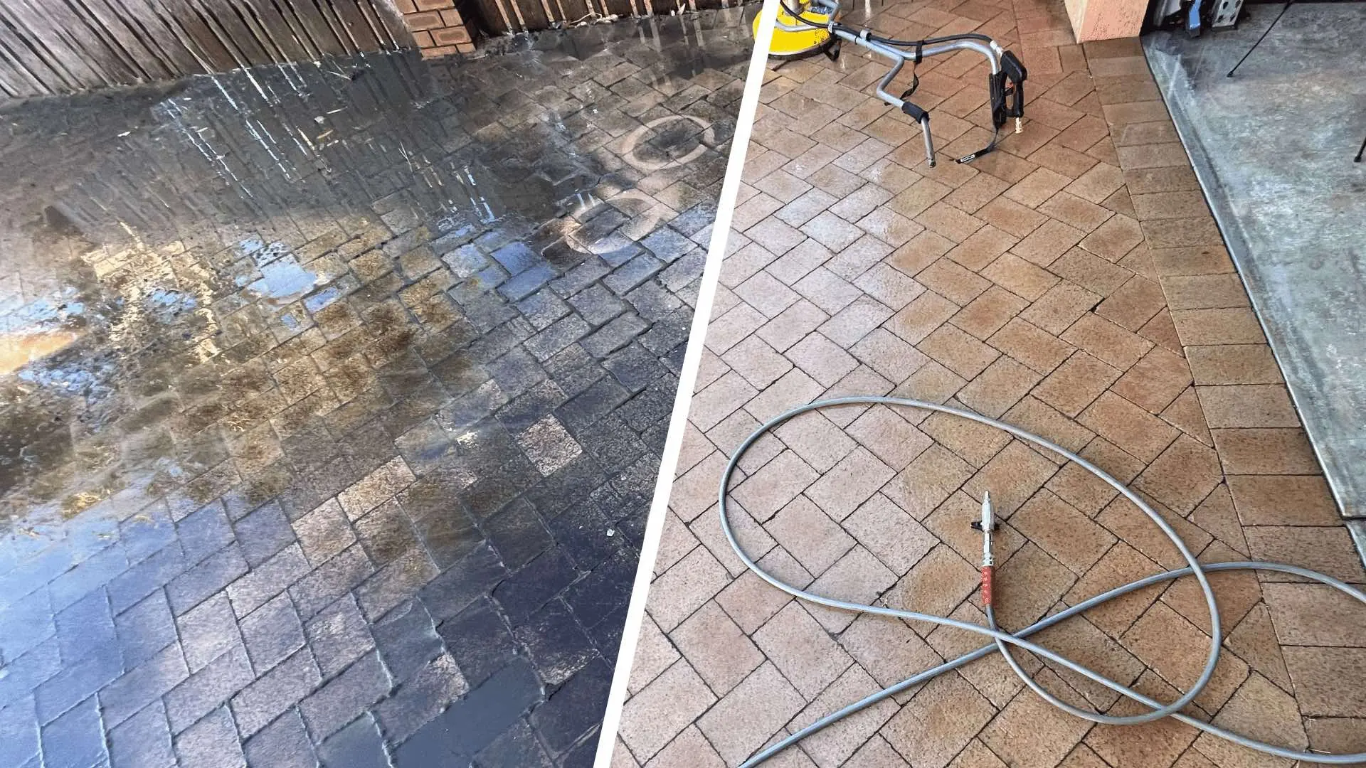Pavers before and after pressure cleaning in Perth