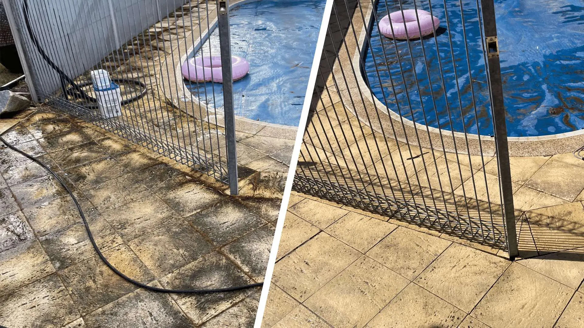 Limestone paving before and after pressure cleaning in Perth