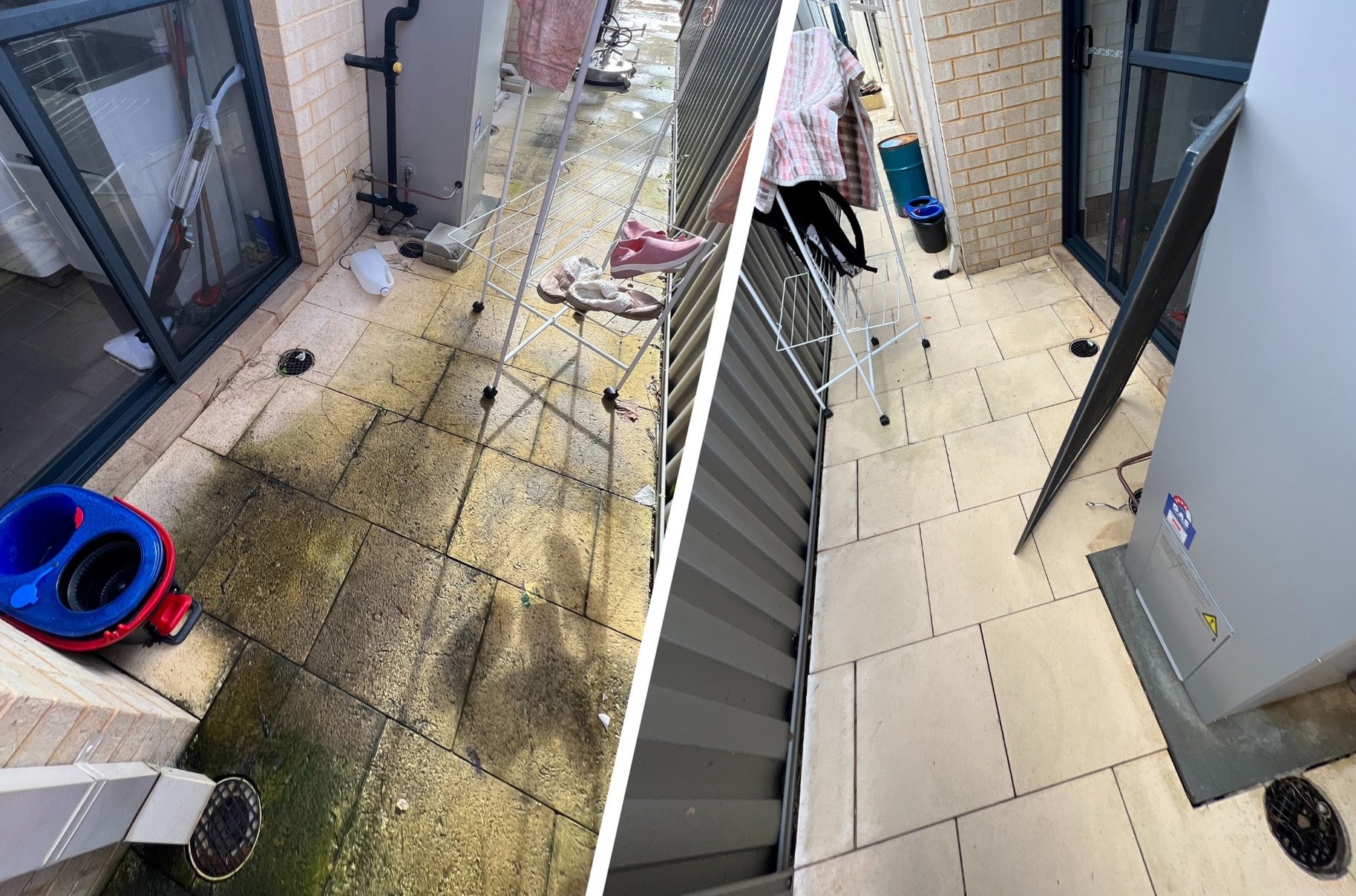 Limestone pavers before and after pressure cleaning in Piara Waters, Perth
