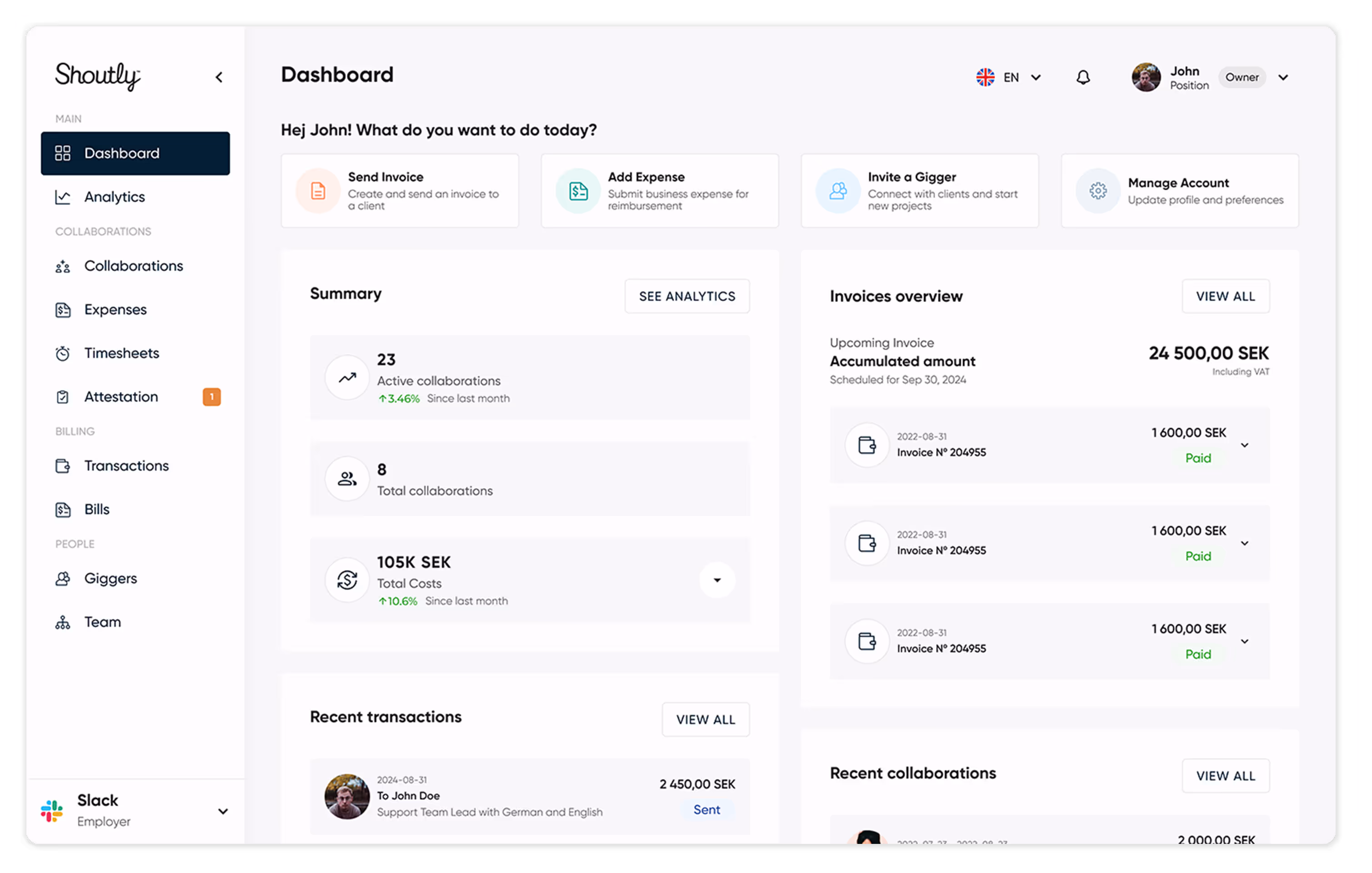 Mockup översikt Shoutly dashboard