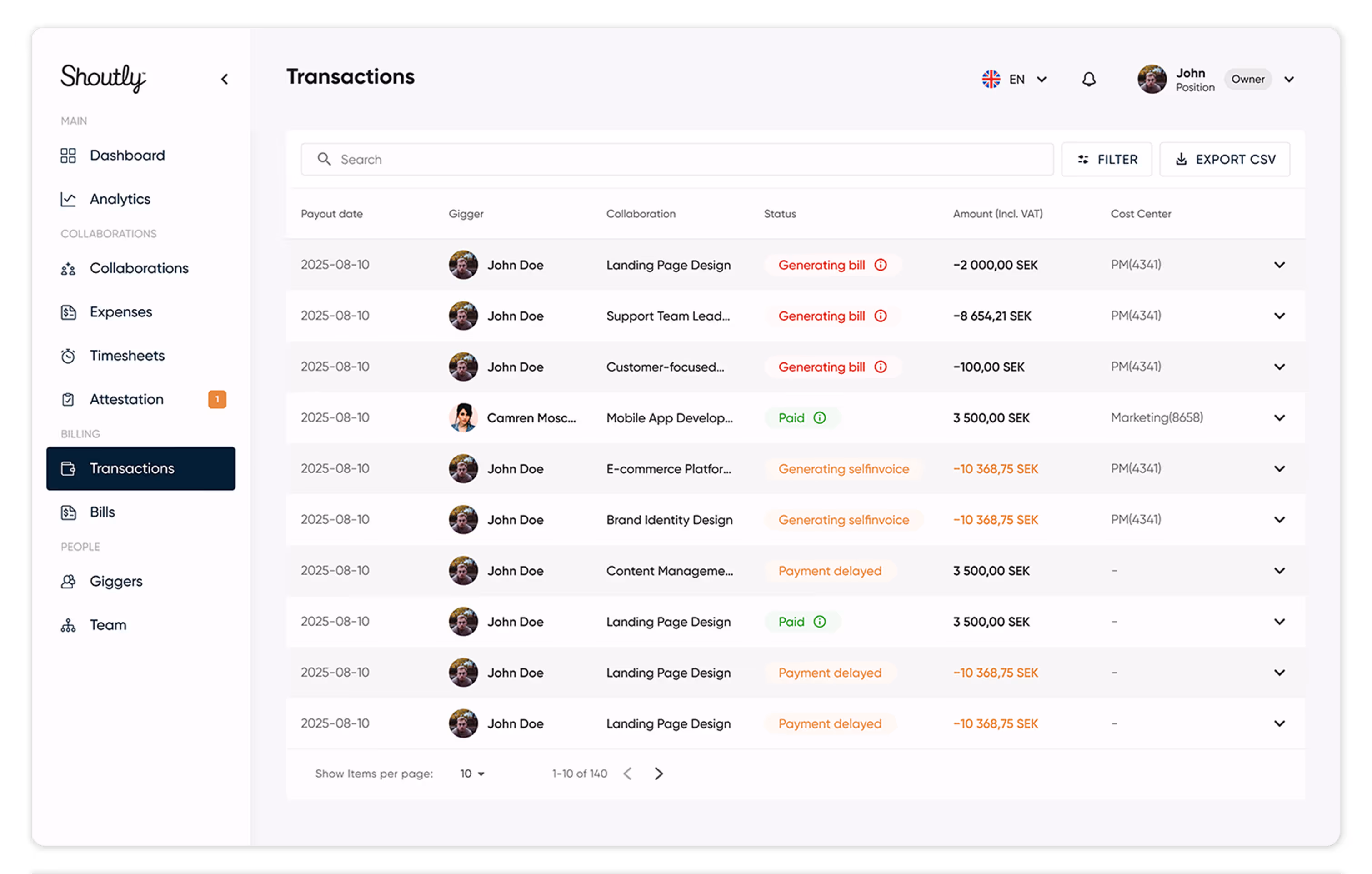 Mockup dashboard billing