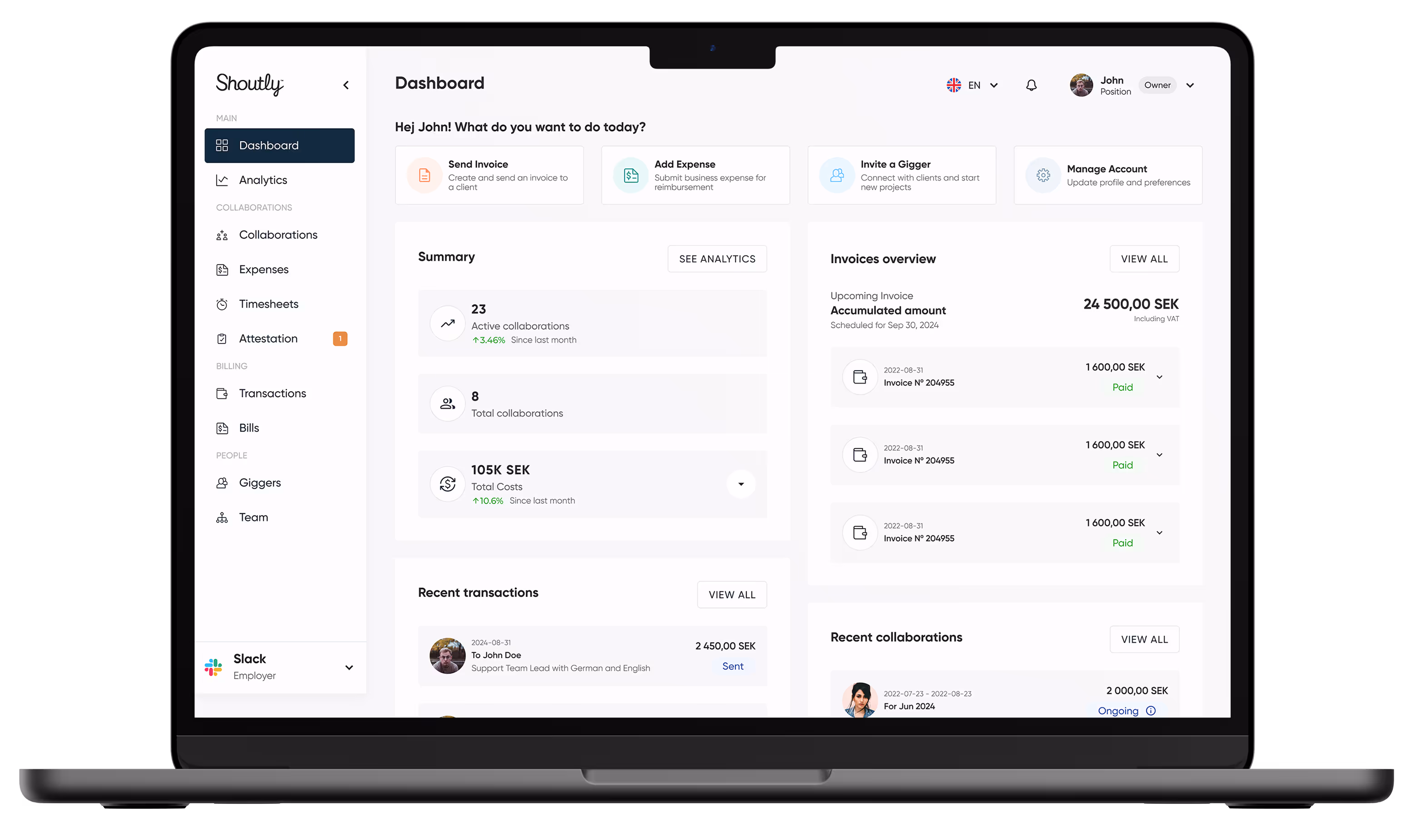 Mockup Shoutly dashboard