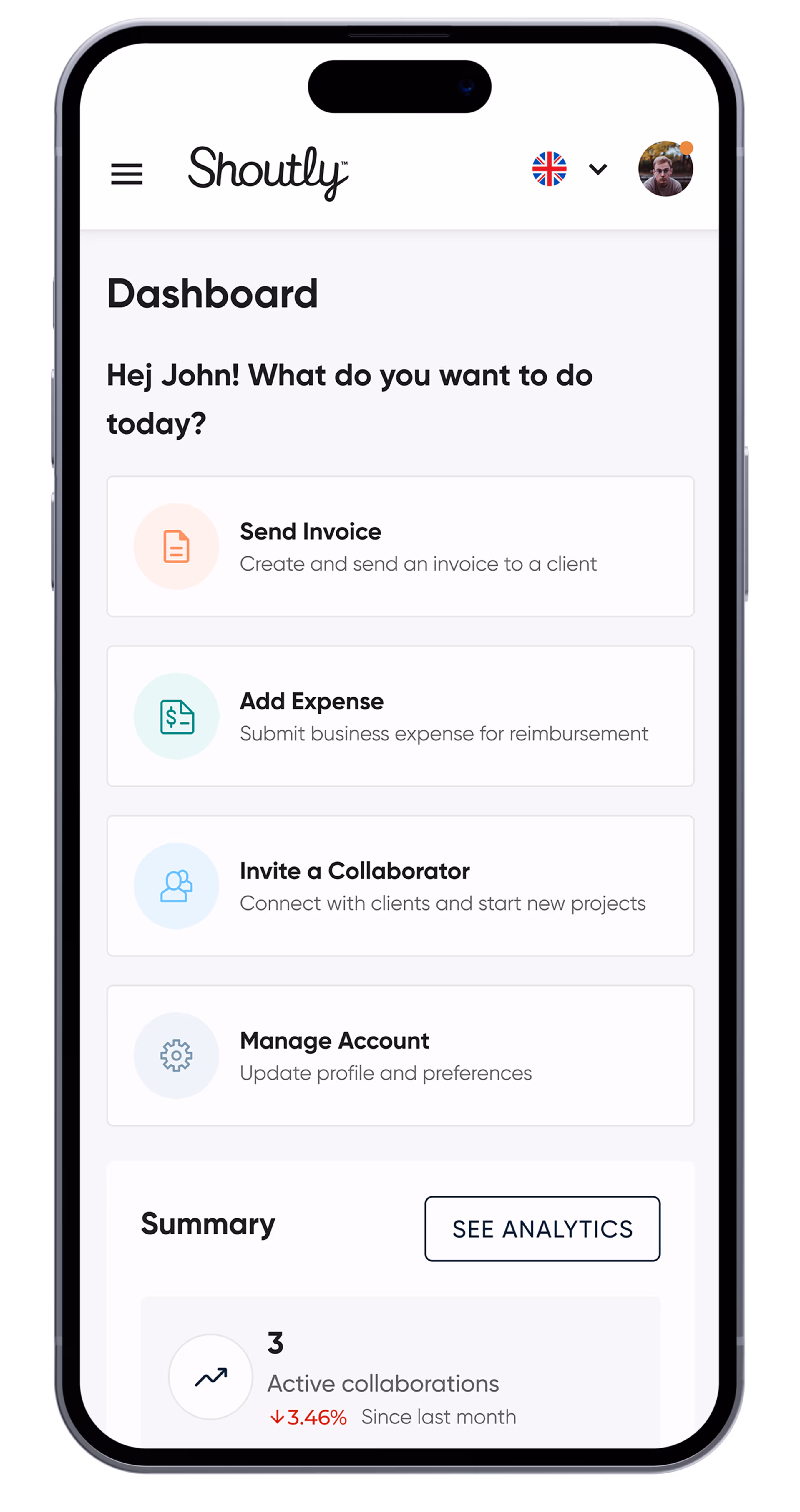 Mockup som visar hur Shoutlys plattform ser ut när du ska fakturera som privatperson