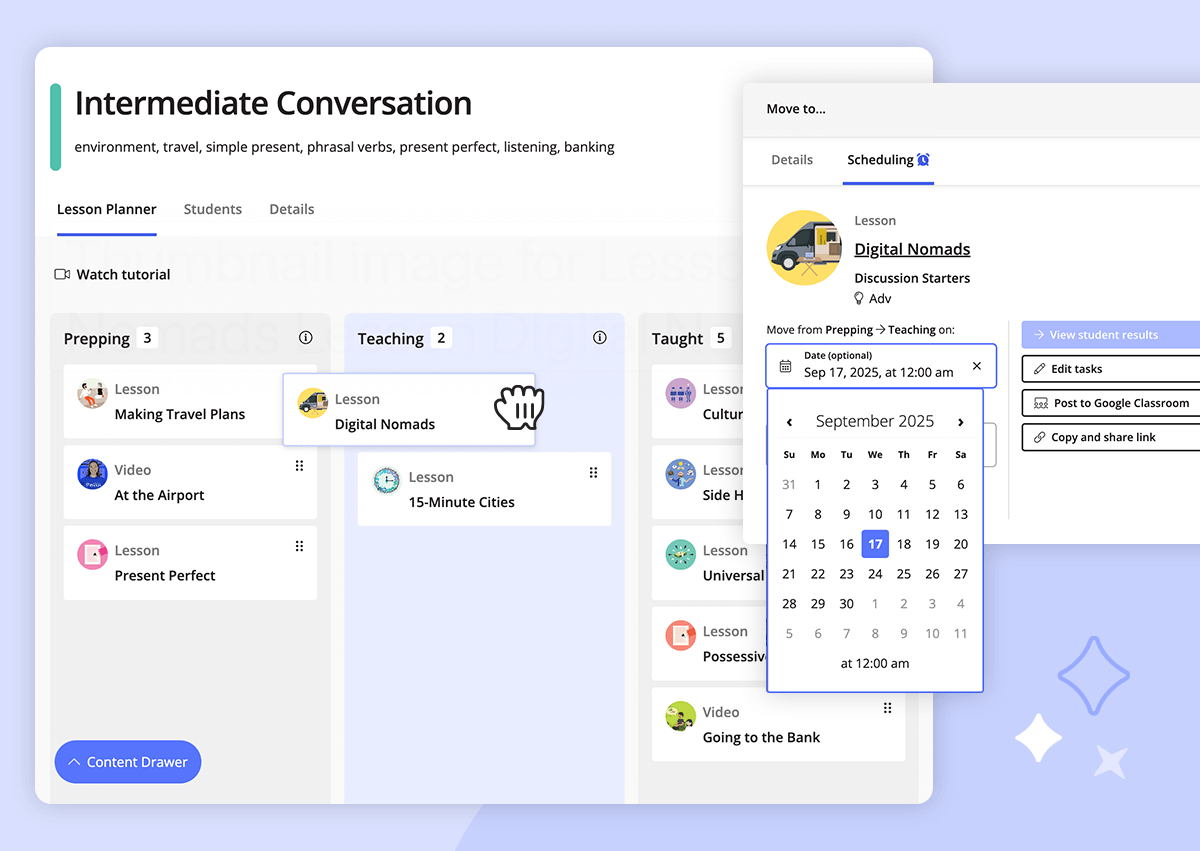 Ellii Lesson Planner tool and scheduling options