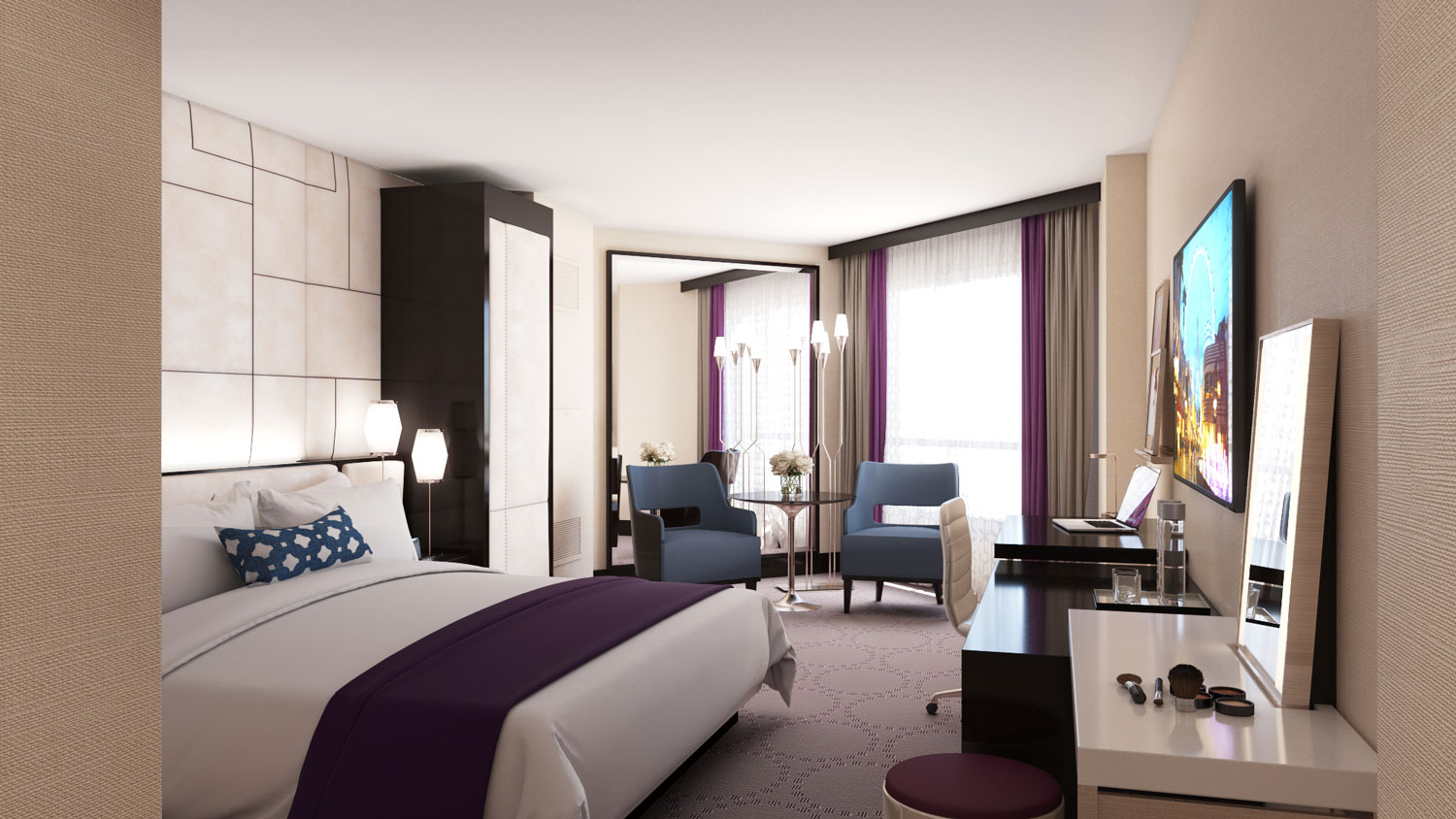 Caesars Harrahs Las Vegas - Typical King Room Rendering