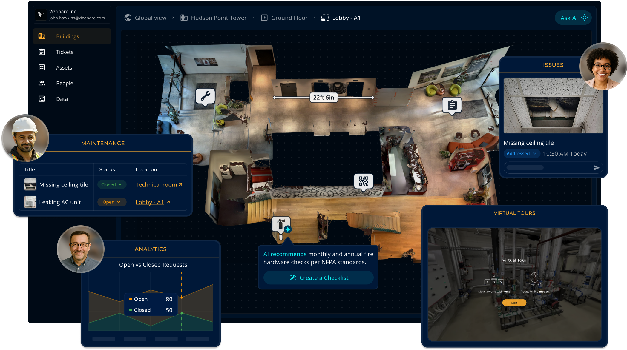 Mockup showing a view of the workspace over a 3D scan in the vizonare editor.
