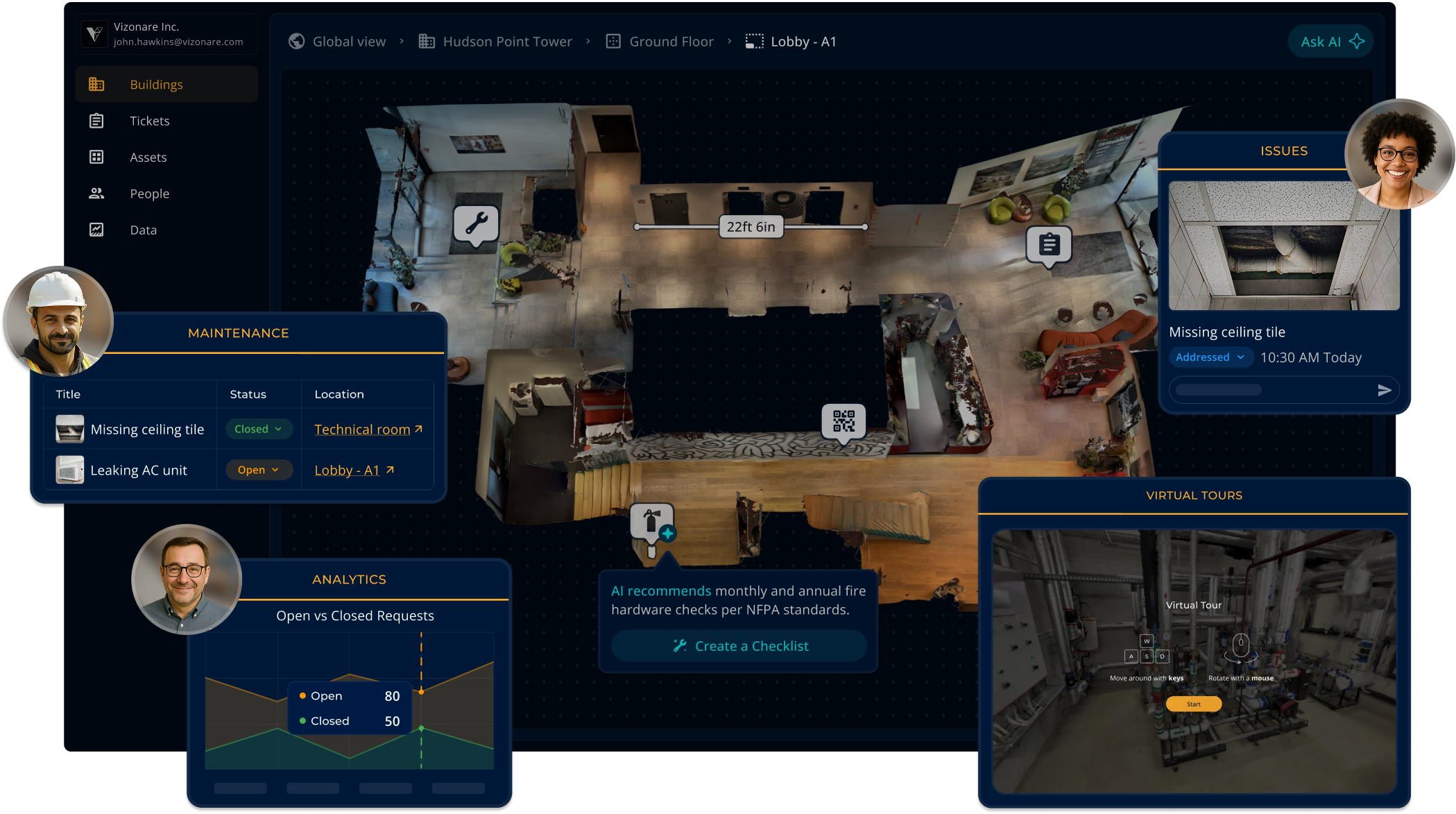 Mockup showing a view of the workspace over a 3D scan in the vizonare editor.