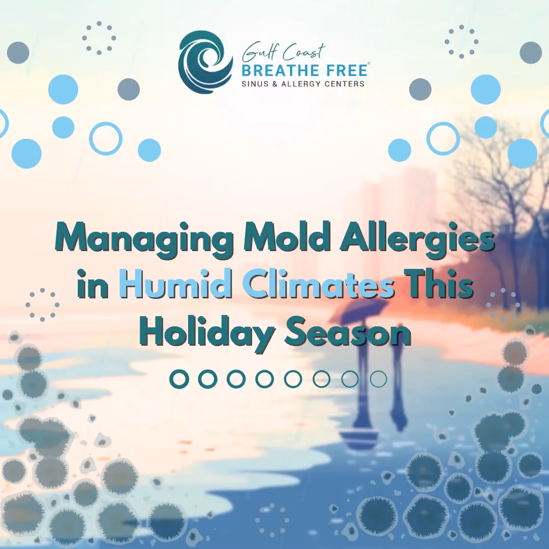 Promotional image about managing mold allergies in humid climates during the holiday season.