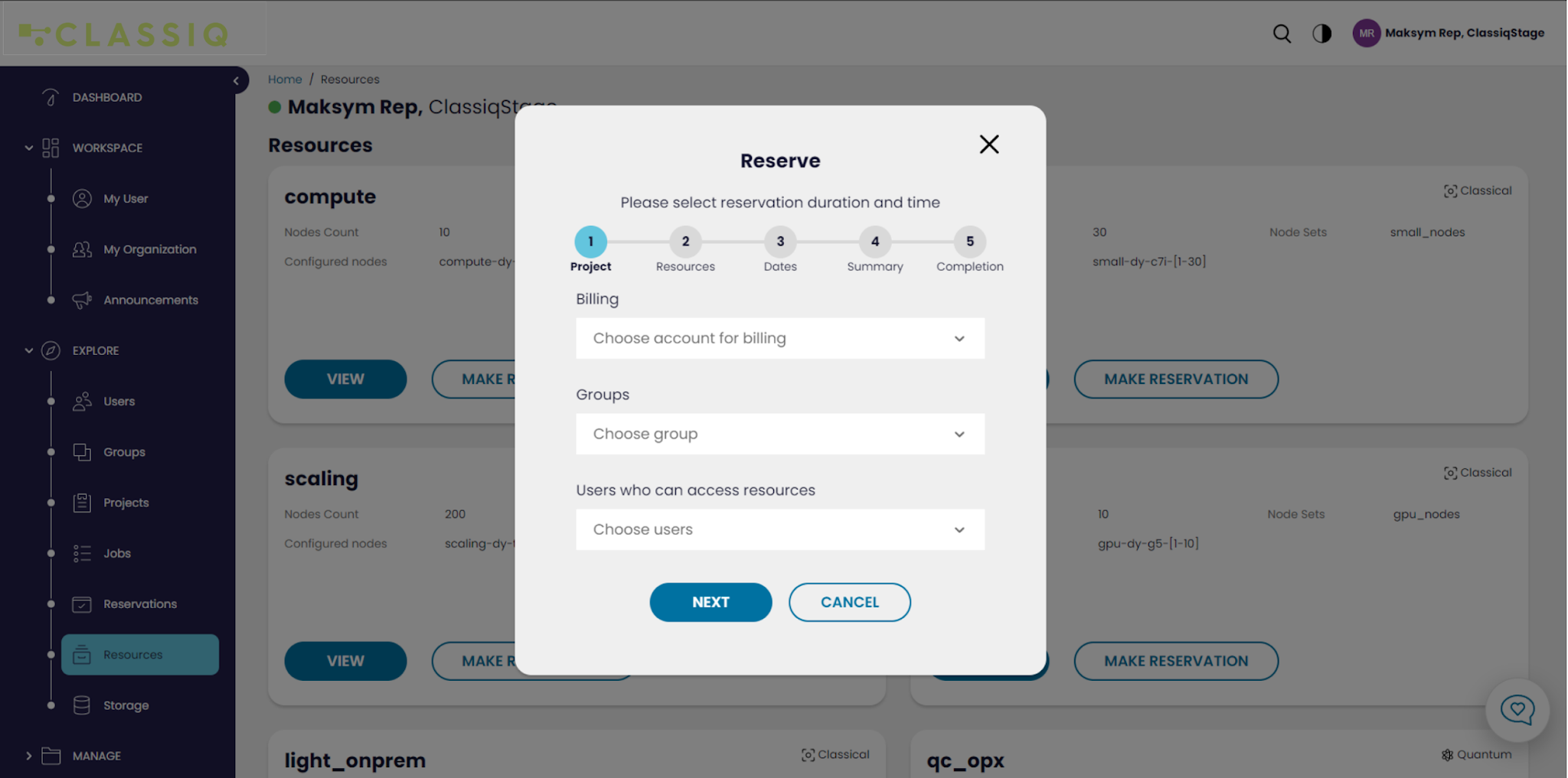 Classiq Manager: reserve