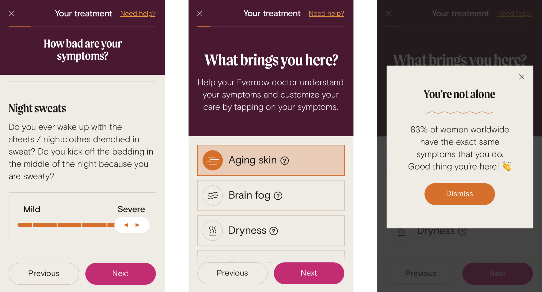 Screenshots of the Evernow app onboarding.