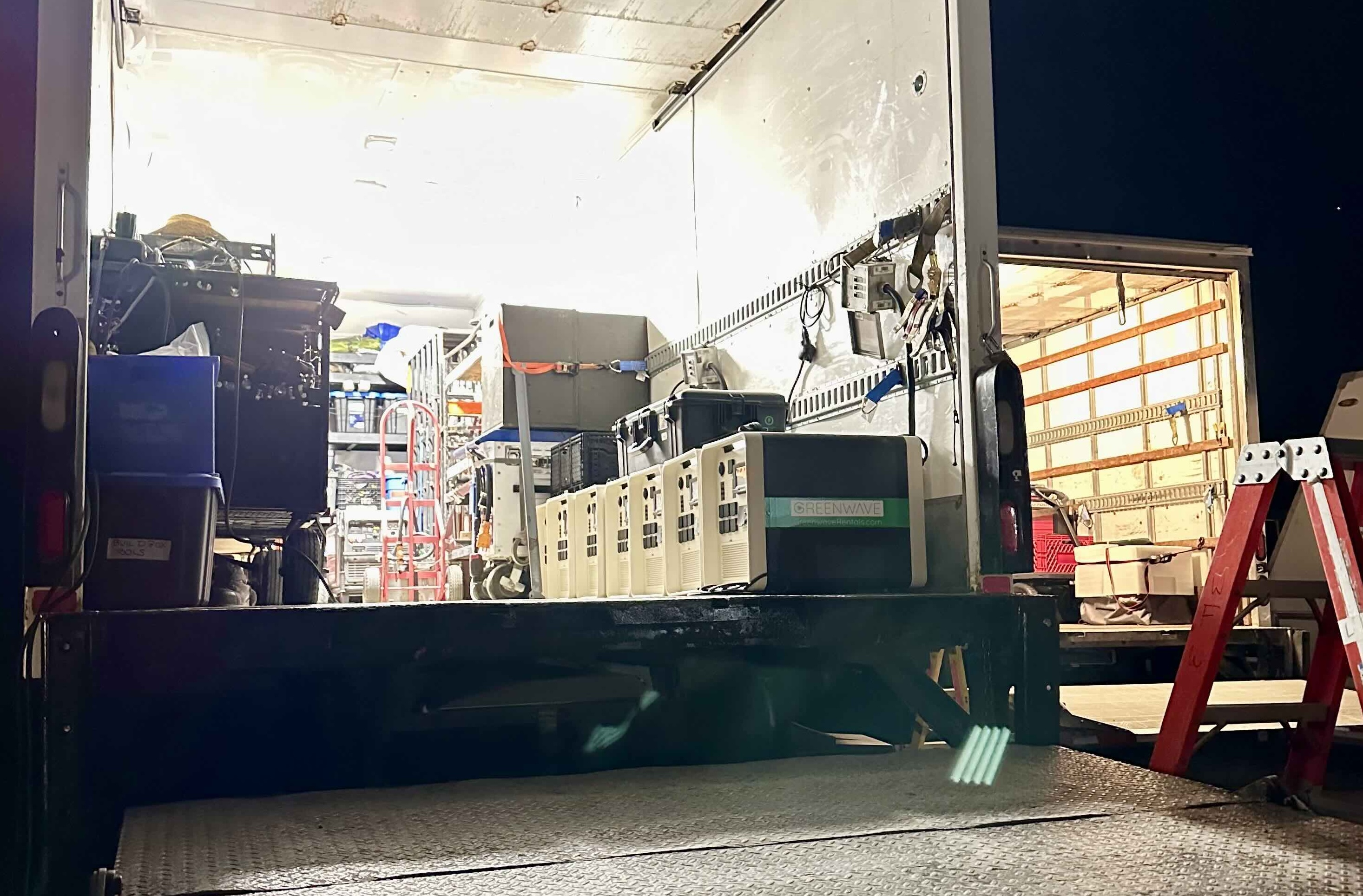 Greenwave Apollo units sitting in the back of a film equipment truck
