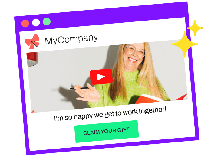 Cartoon hand pulling a curtain back from a gift campaign invitation email.