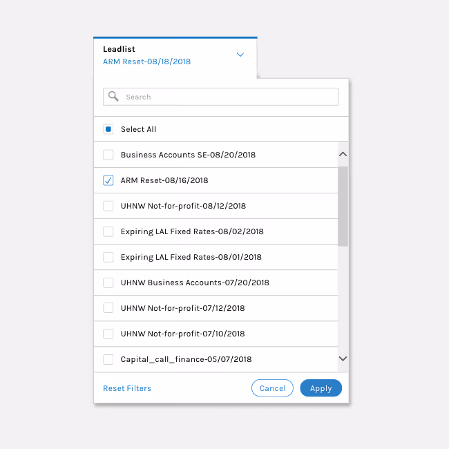 Morgan Stanley Private Bank Central Leadlist module.