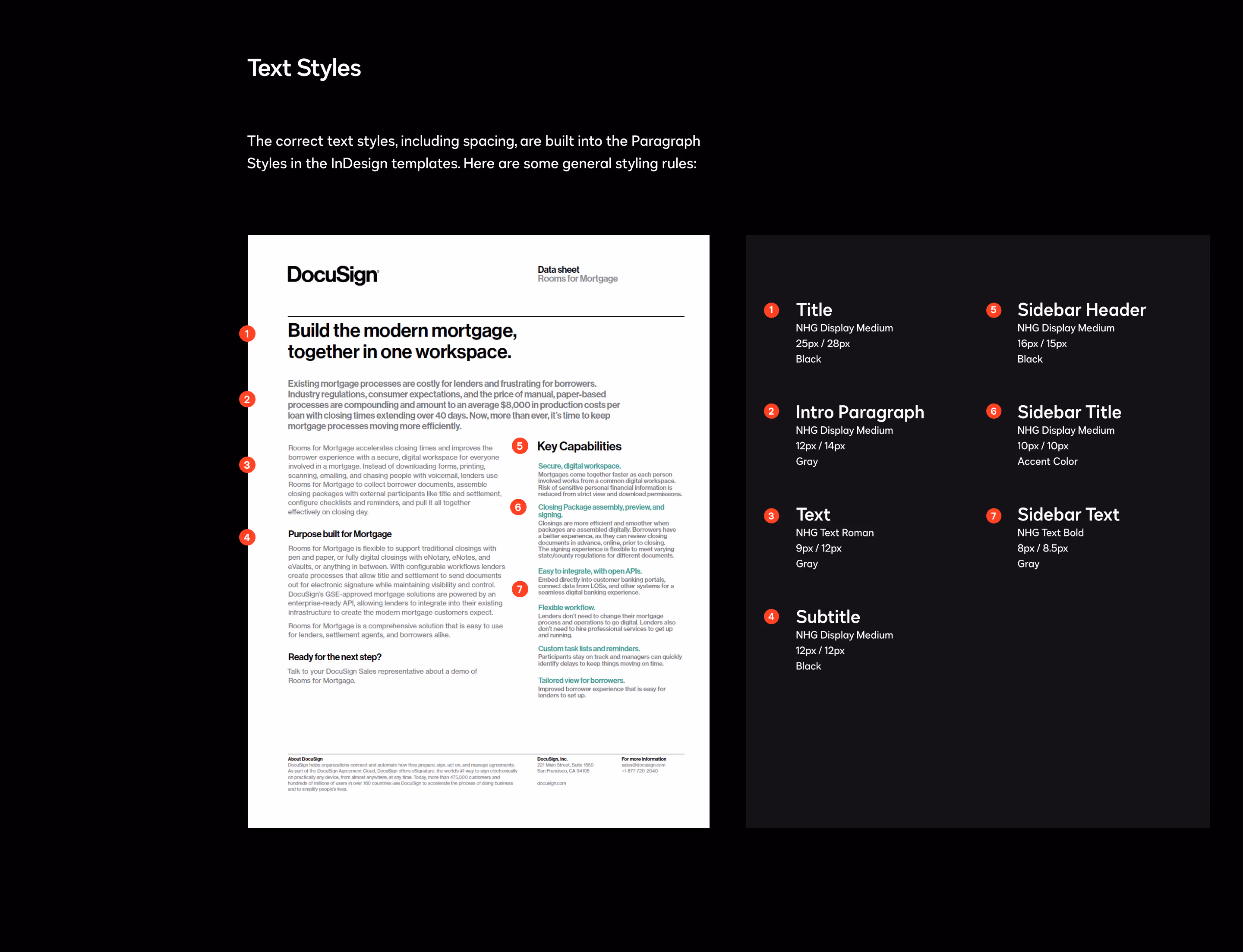DocuSign brand guidelines sample text styles for layout.