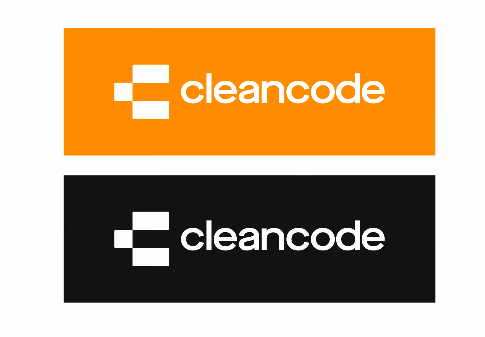 Cleancode logos on orange and black. 