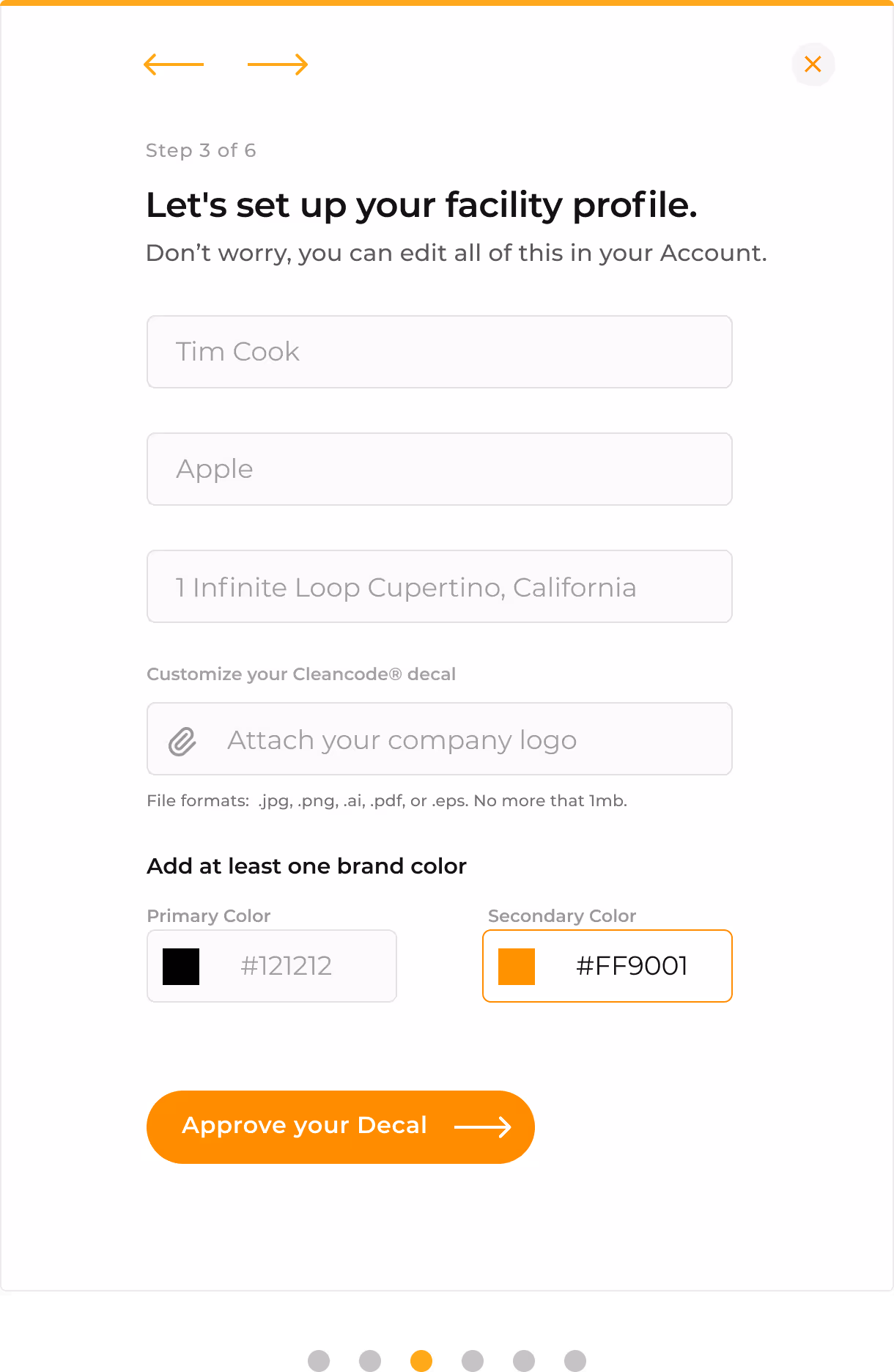 Product design onboarding step 3 for Cleancode 
