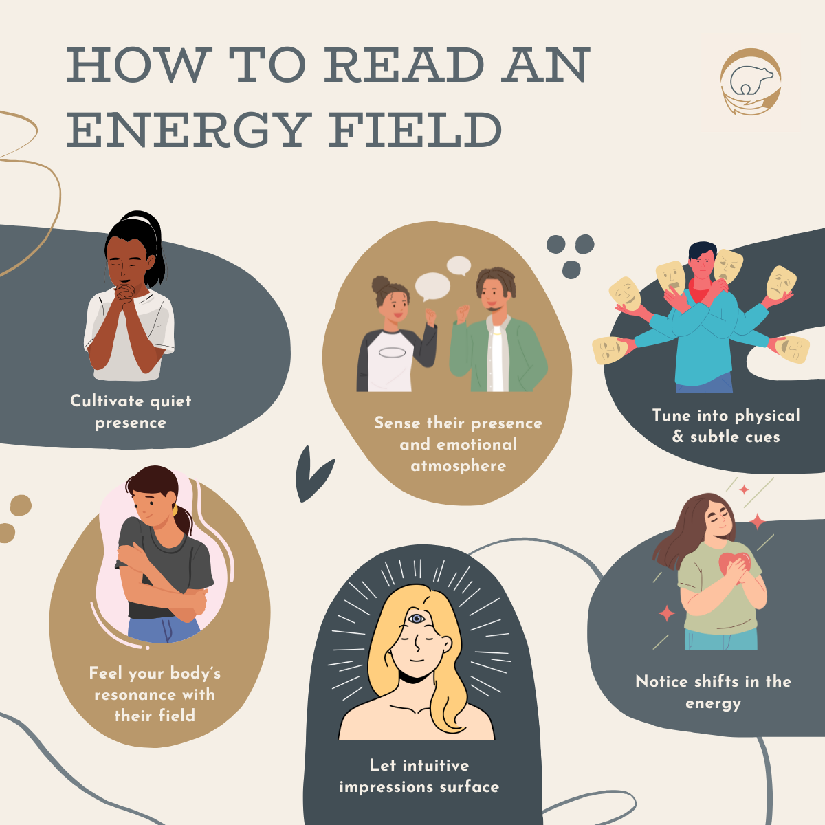 How to read someone's energy field: cultivate quiet presence, sense their presence and emotional atmosphere, tune into physical adn subtle cues, feel your body's resonance with their field, let intuitive impressions surface, notice shifts in the energy,