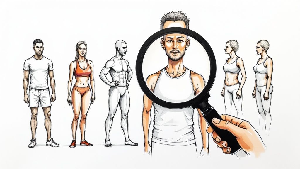 A personal trainer guiding a client through a workout in a modern gym setting.