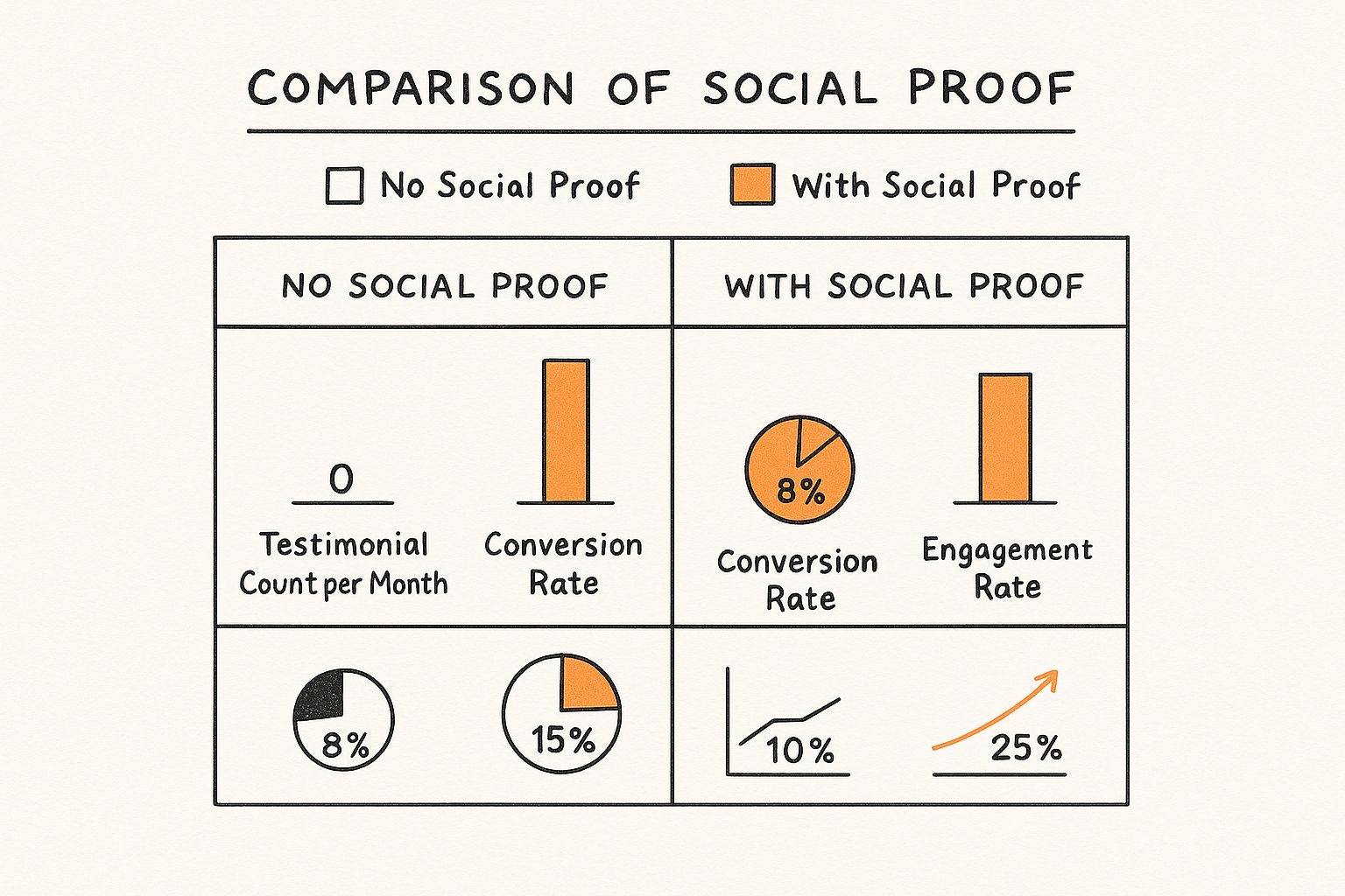 Infographic comparing gym marketing metrics with and without social proof.
