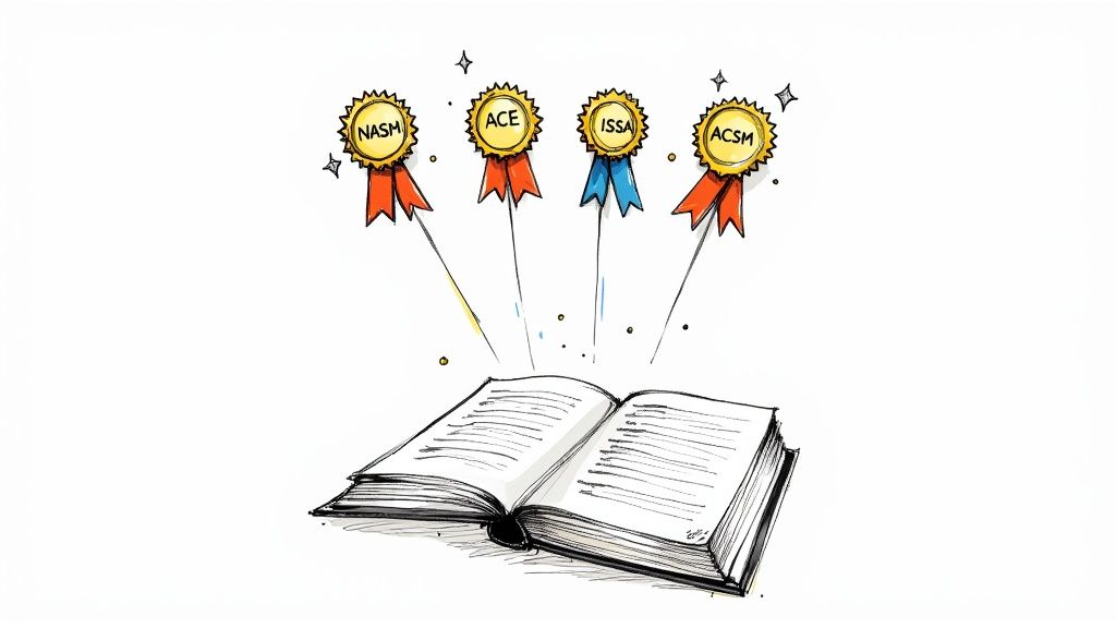 A personal trainer holding a tablet and speaking with a client in a gym setting.